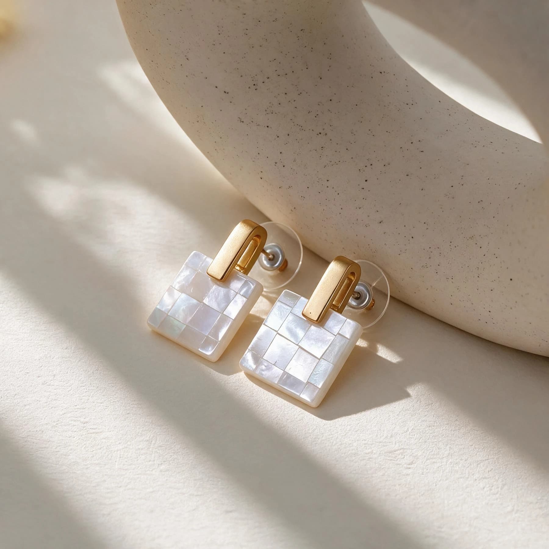 Shell Mosaic Gold Stud Earrings — view 2 of 4