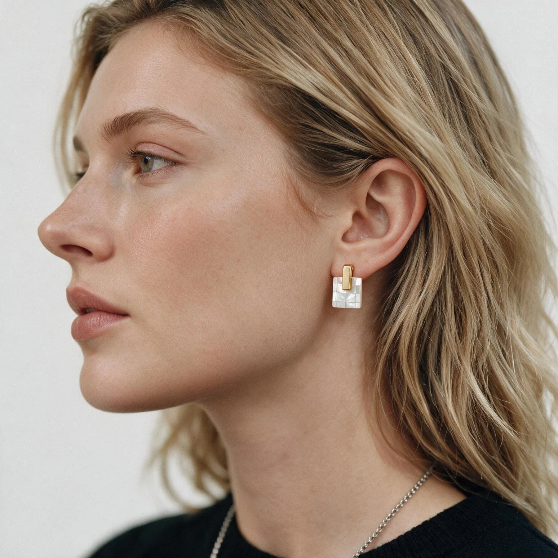 Shell Mosaic Gold Stud Earrings — view 3 of 4