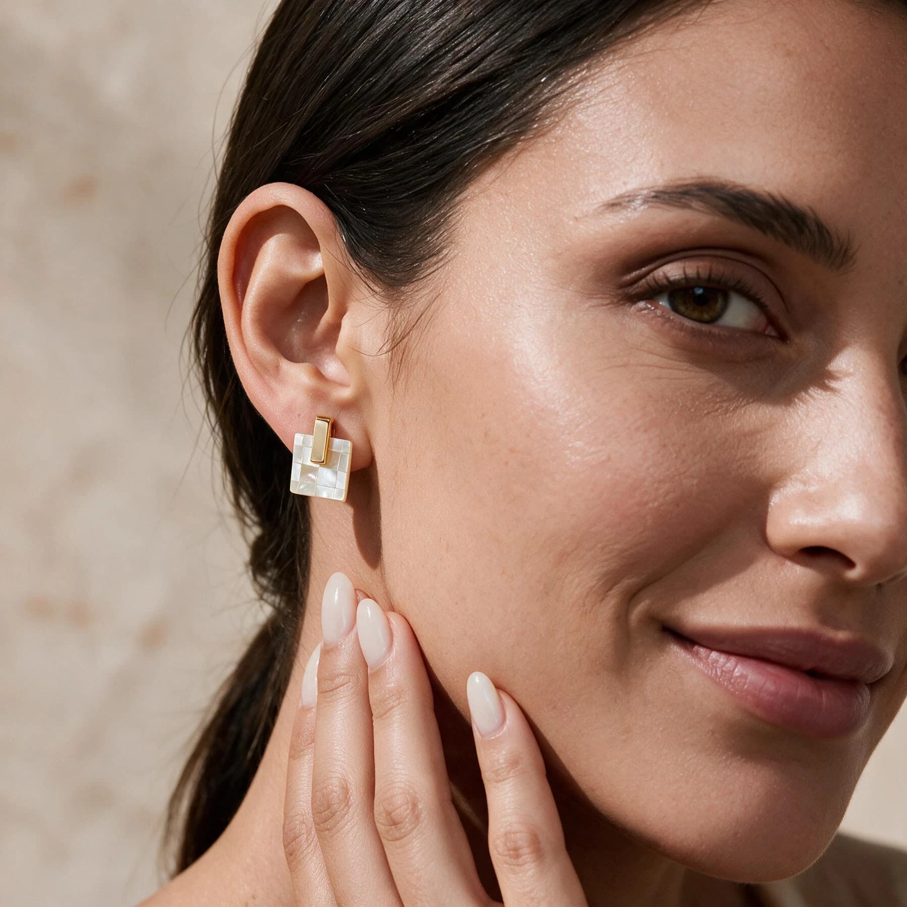 Shell Mosaic Gold Stud Earrings — view 4 of 4