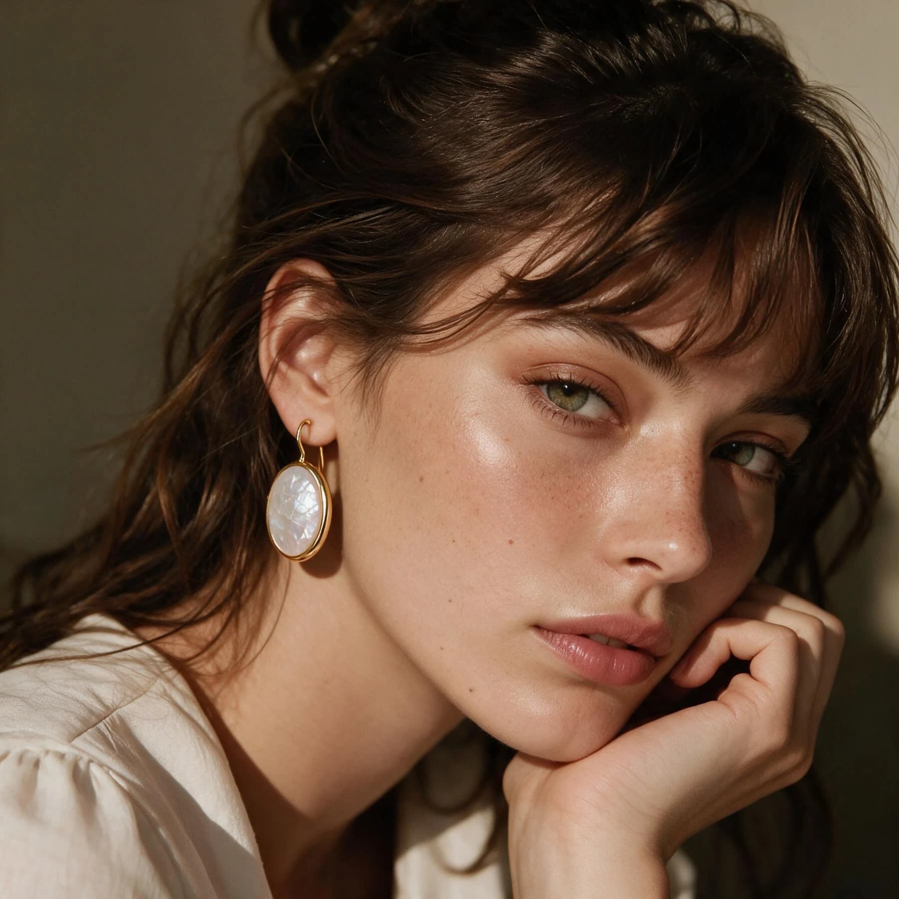 Mother of Pearl Oval Drop Earrings — view 3 of 4