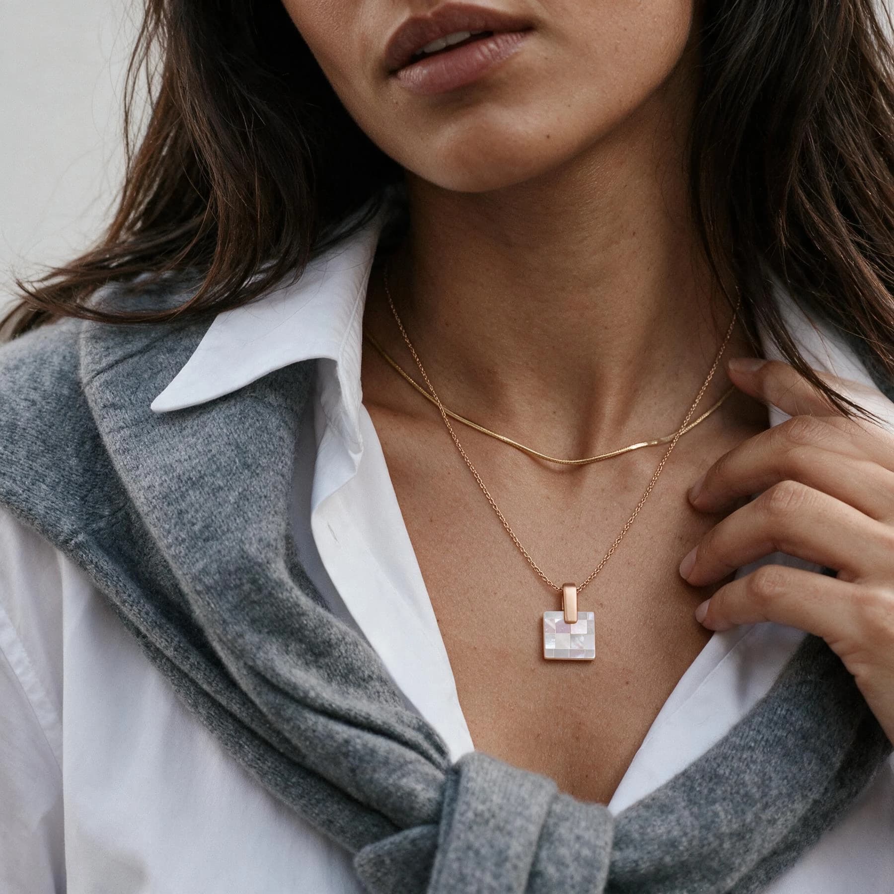 Mother of Pearl Mosaic Pendant Necklace — view 2 of 4