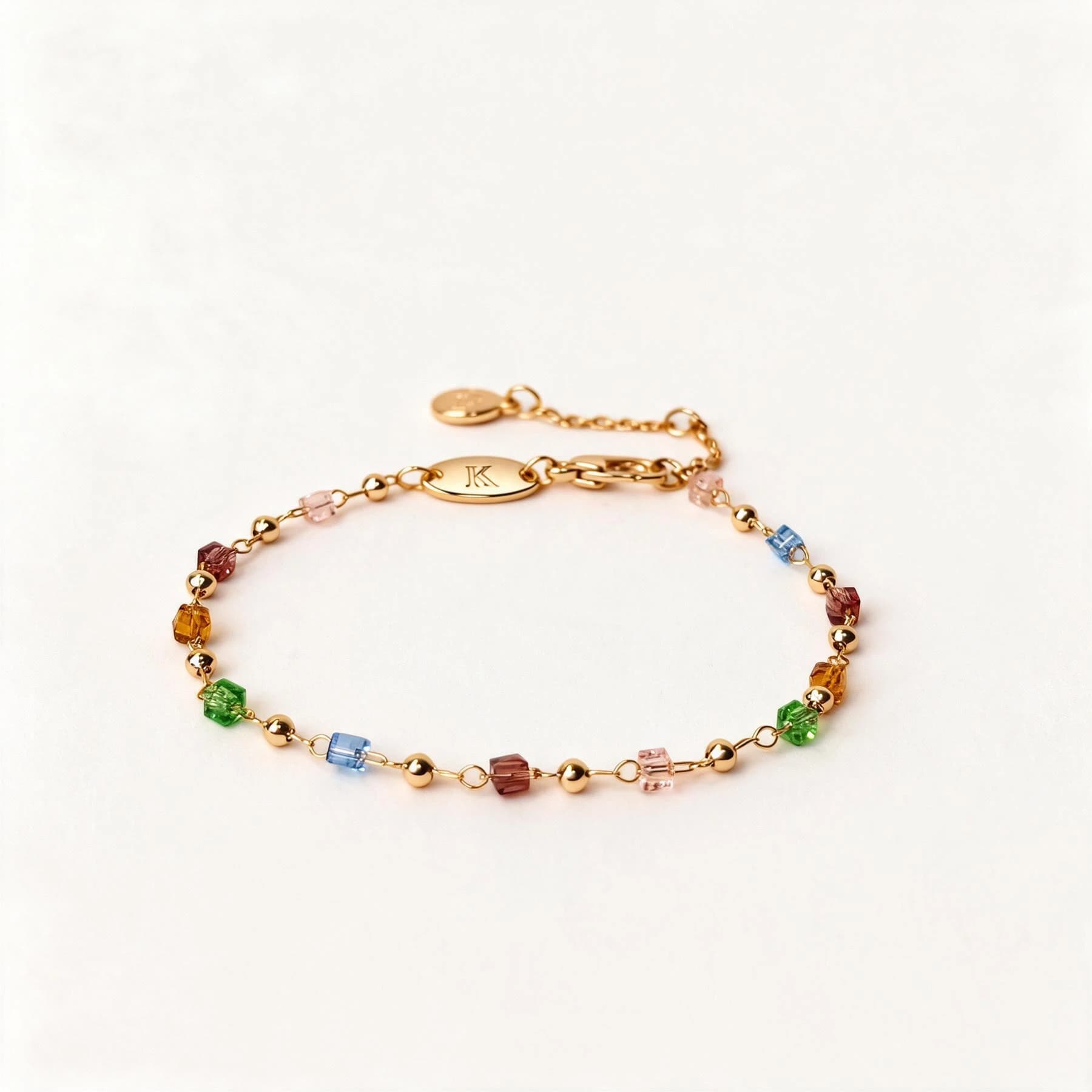 Multicolor Beaded Gold Chain Bracelet — view 1 of 4