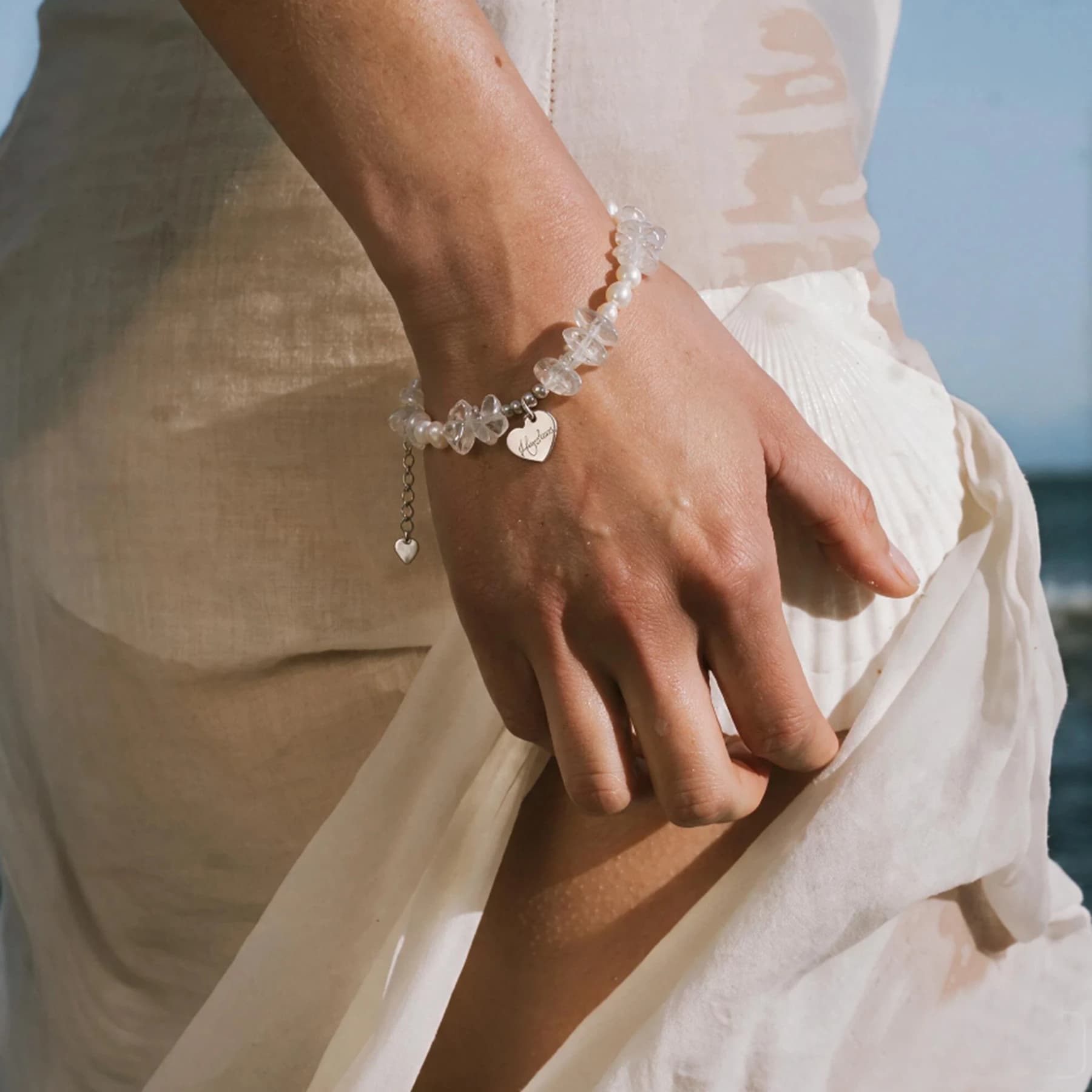 Freshwater Pearl Clear Quartz Heart Bracelet — view 2 of 4