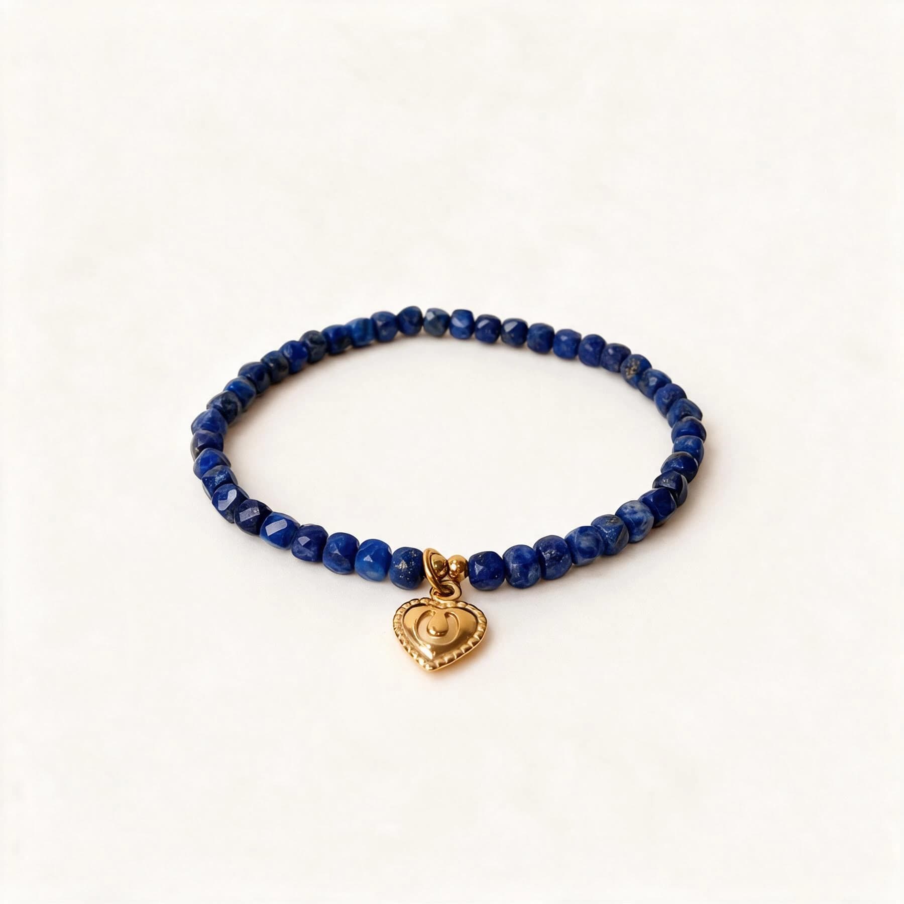 Amuvara zodiac jewelry: Lapis Lazuli Bead Bracelet with Heart Pendant