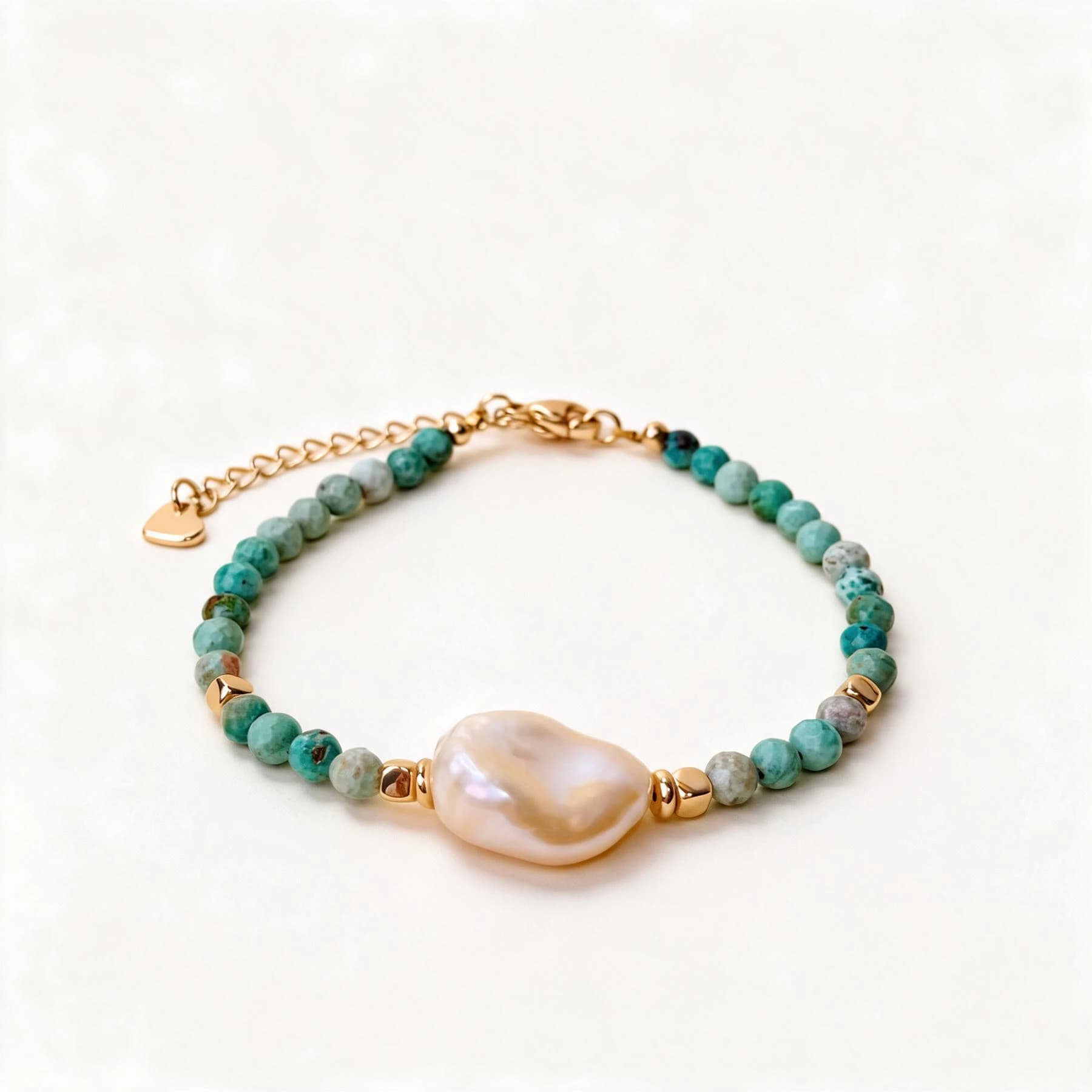 Turquoise Pearl Bracelet With Gold Chain — view 1 of 5