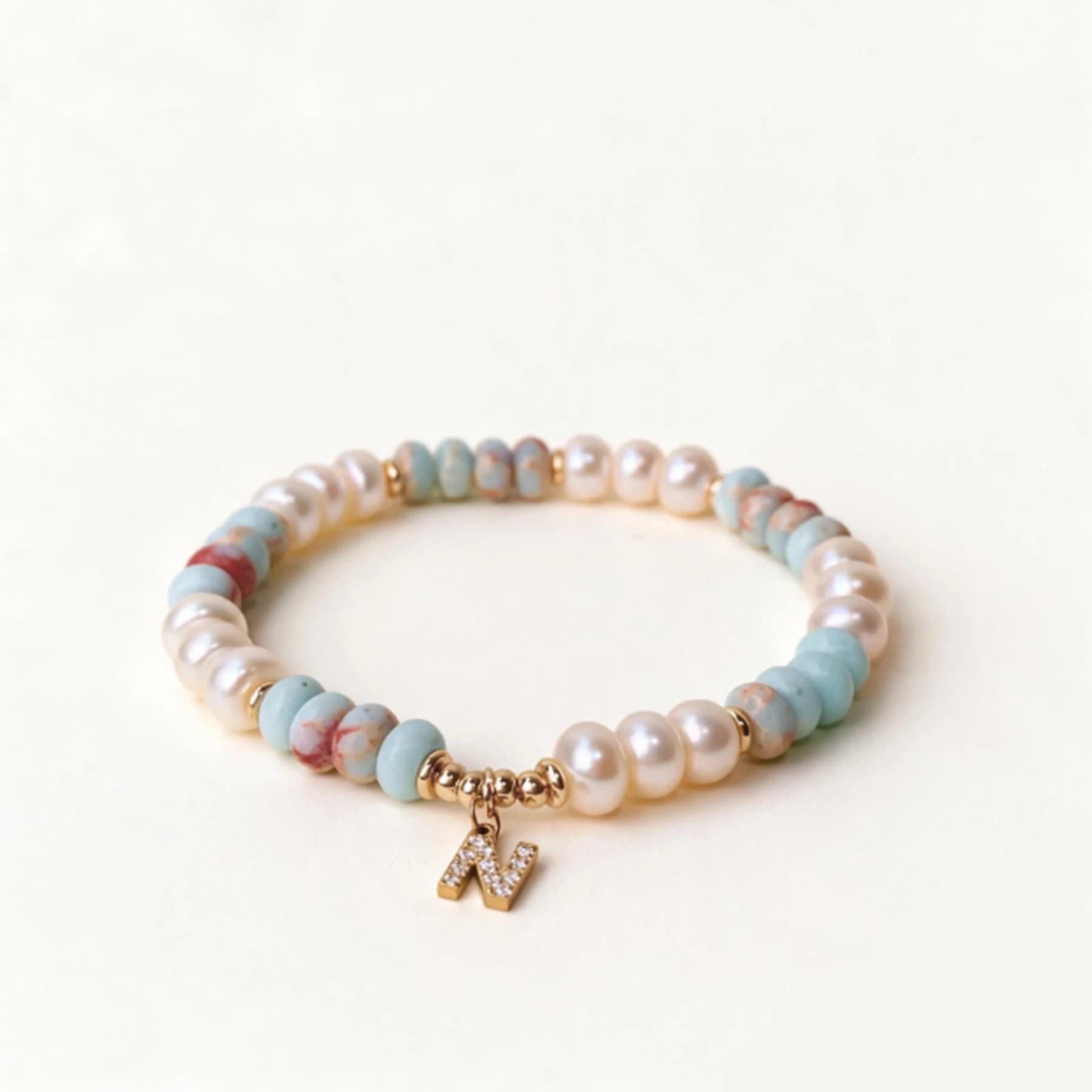 Shoushan Stone Pearl Letter Charm Bracelet — view 1 of 5