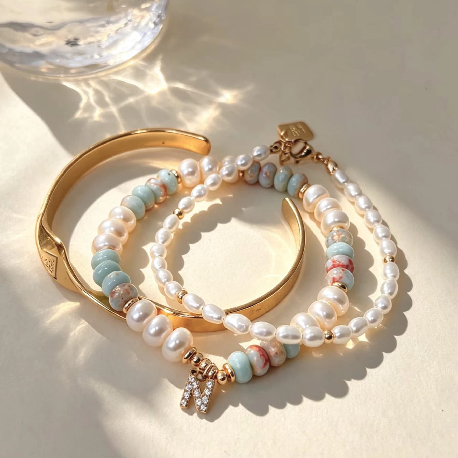 Shoushan Stone Pearl Letter Charm Bracelet — view 5 of 5