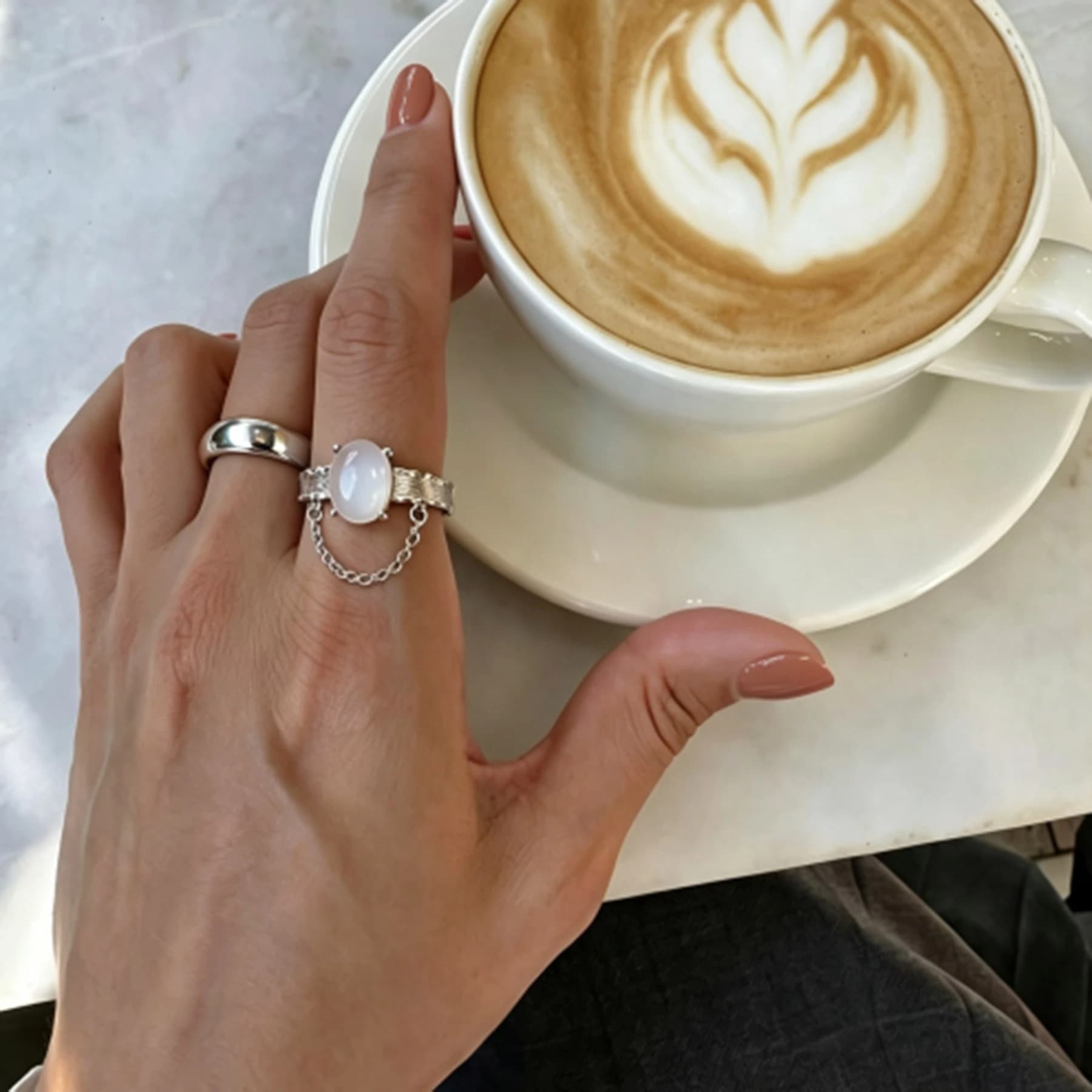 White Moonstone Chain Drape Ring — view 2 of 4