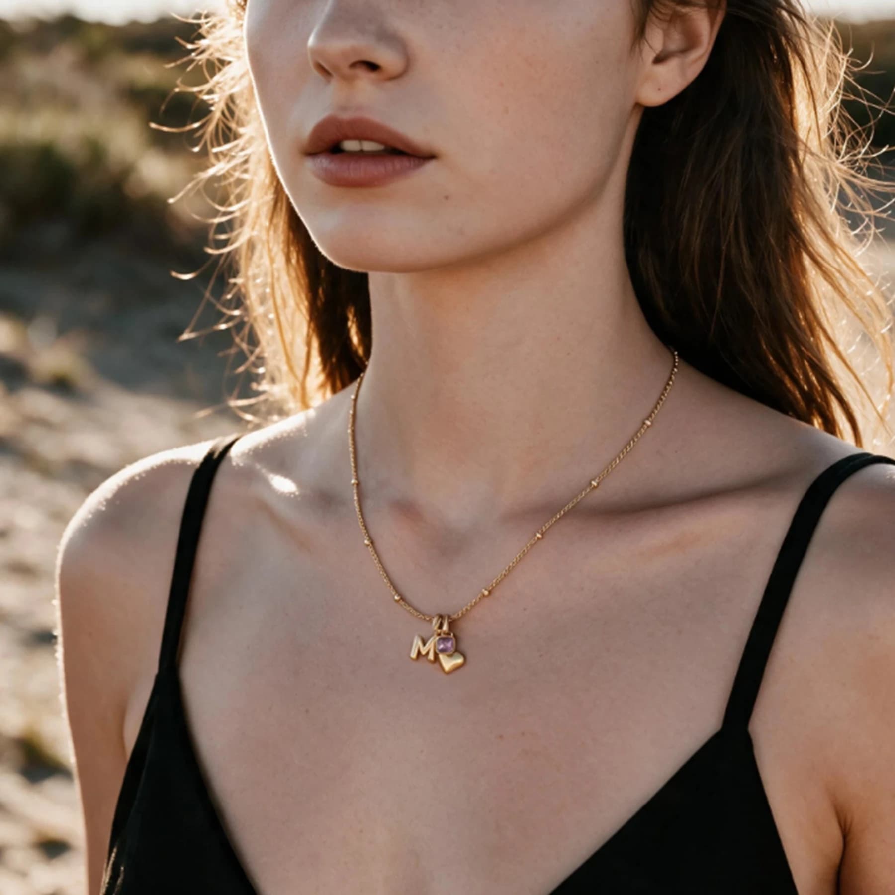 Amethyst Initial M Heart Necklace — view 3 of 4