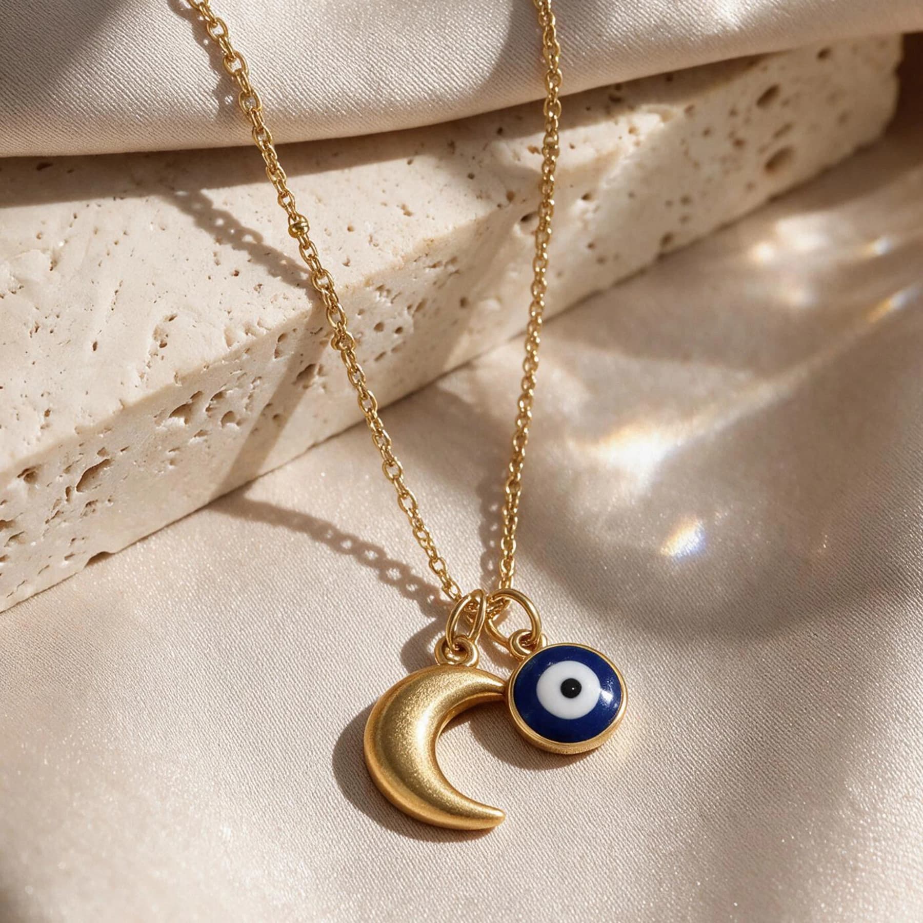 Crescent Moon Evil Eye Necklace — view 4 of 4