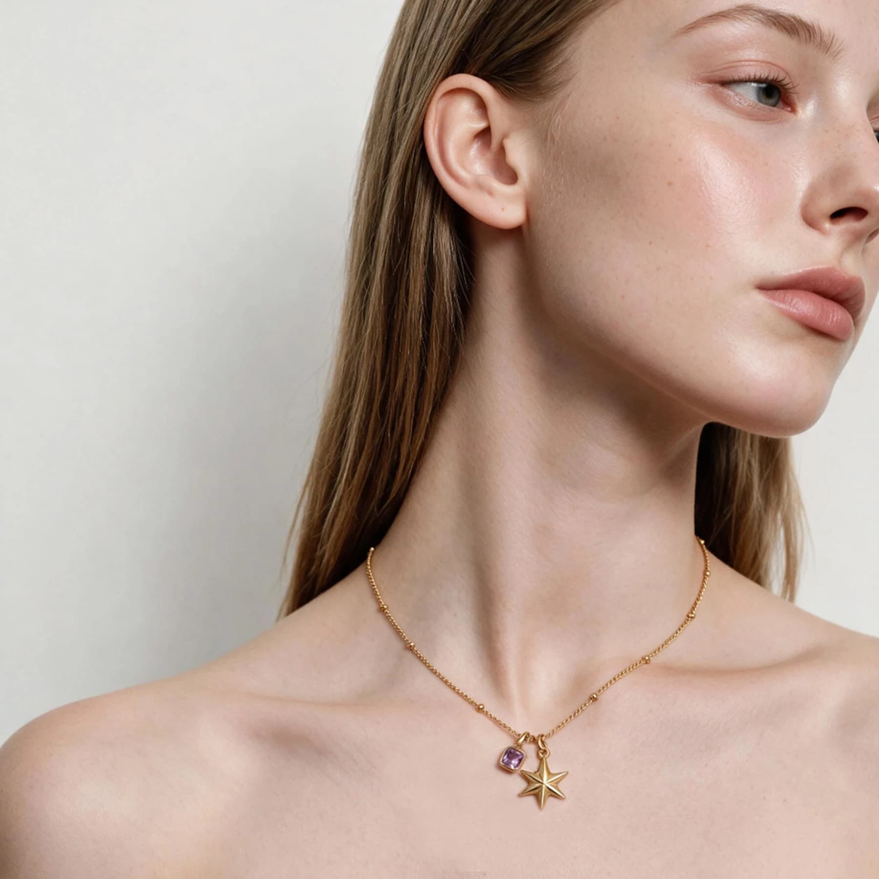 Gold Star Birthstone Charm Necklace — view 2 of 4