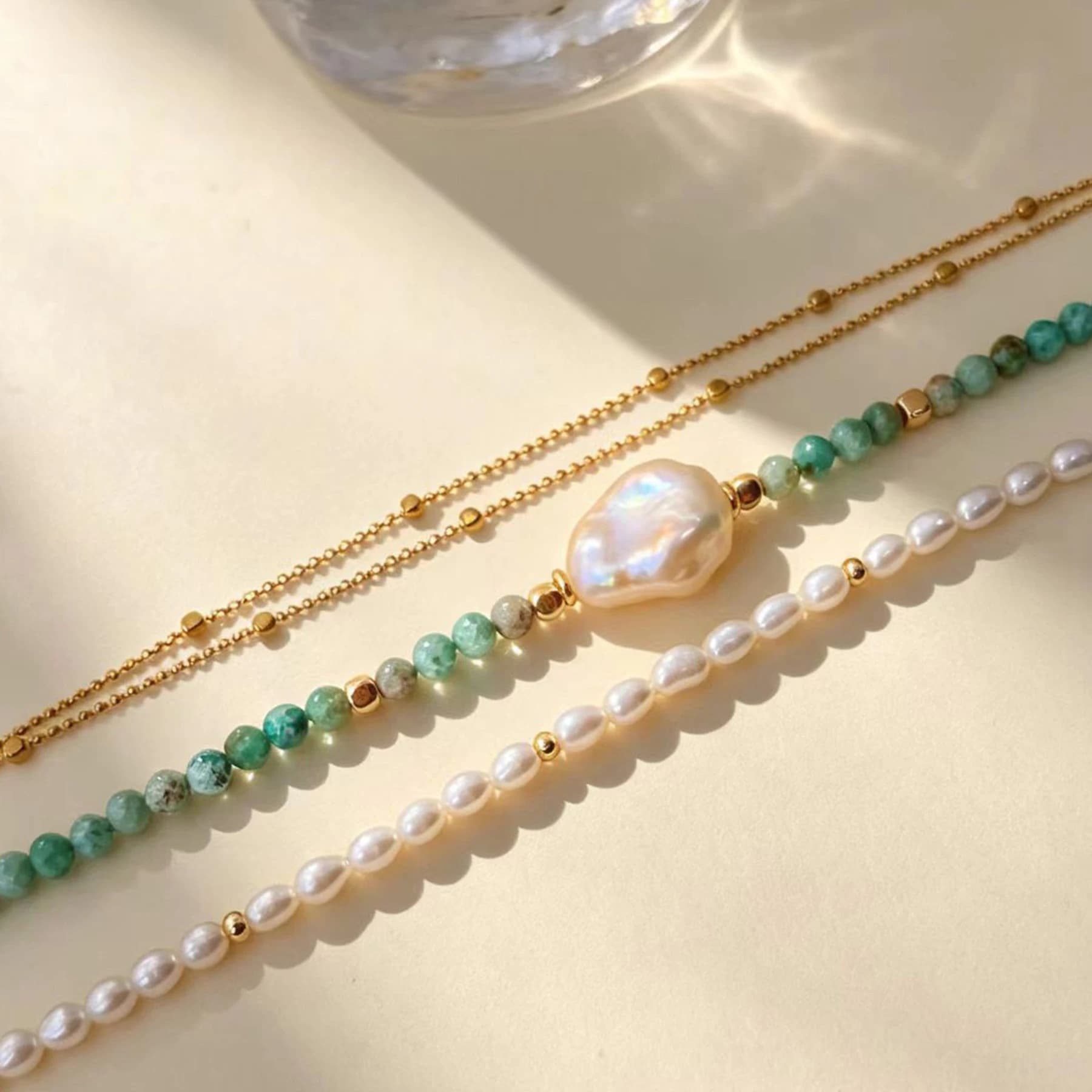 Turquoise Pearl Bracelet With Gold Chain — view 5 of 5