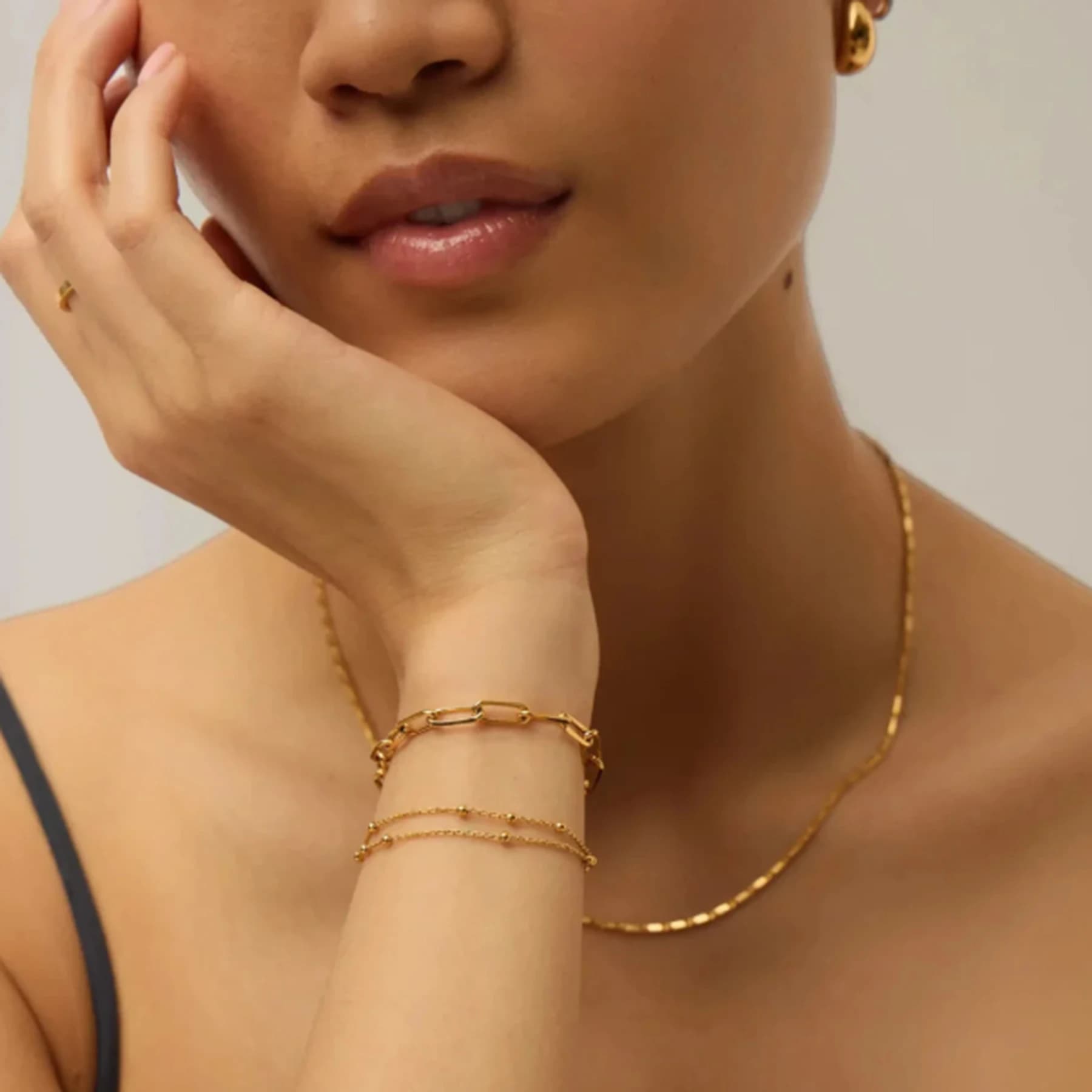 Double Chain Gold Beaded Bracelet — view 2 of 4