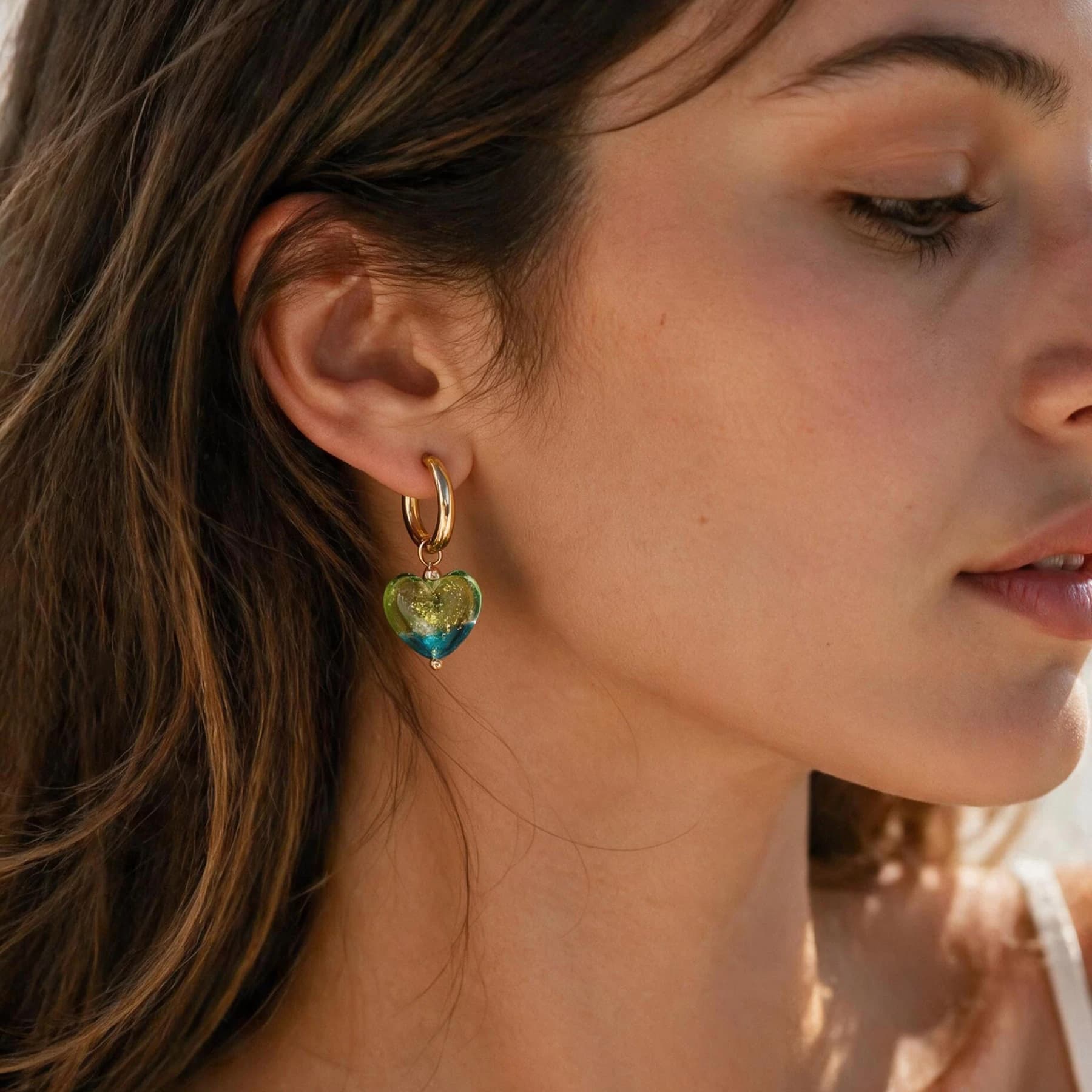 14K Gold Plated Glass Heart Hoop Earrings — view 3 of 8