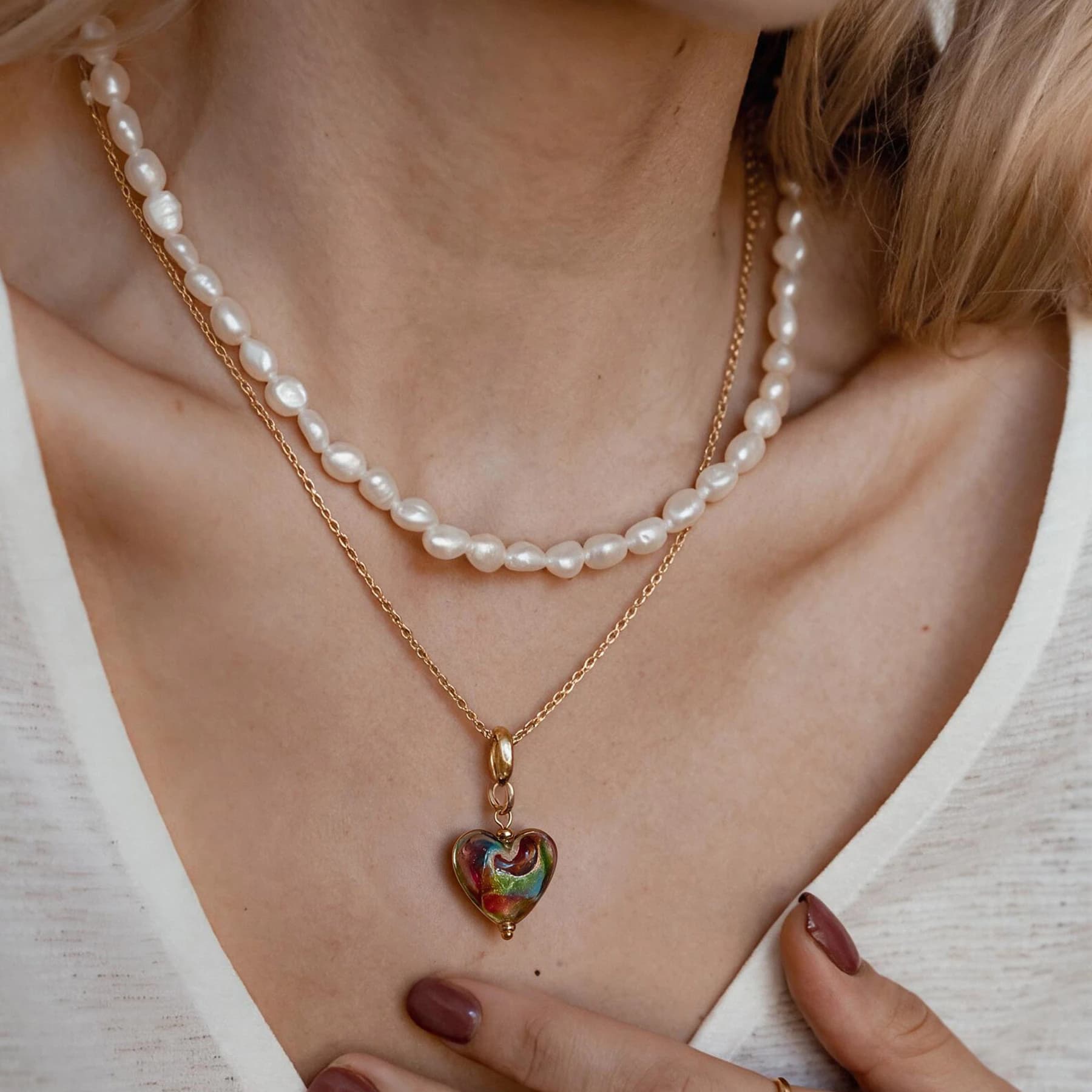 14K Gold Plated Glass Heart Necklace — view 2 of 5