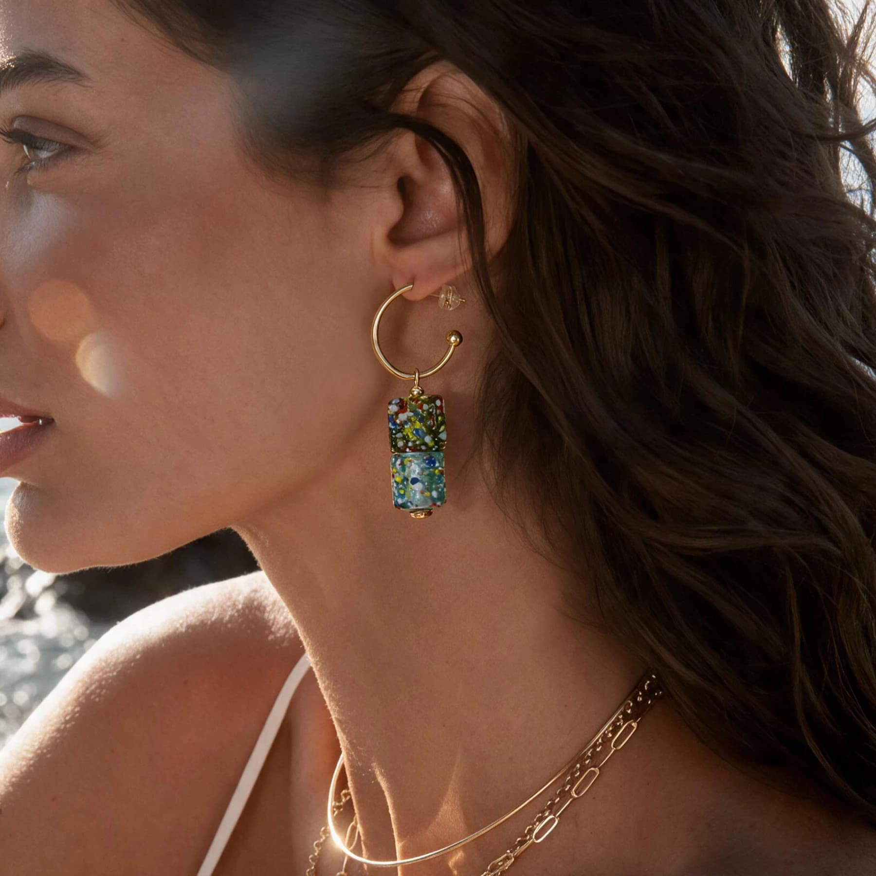 14K Gold Plated Glass Hoop Earrings — view 2 of 5