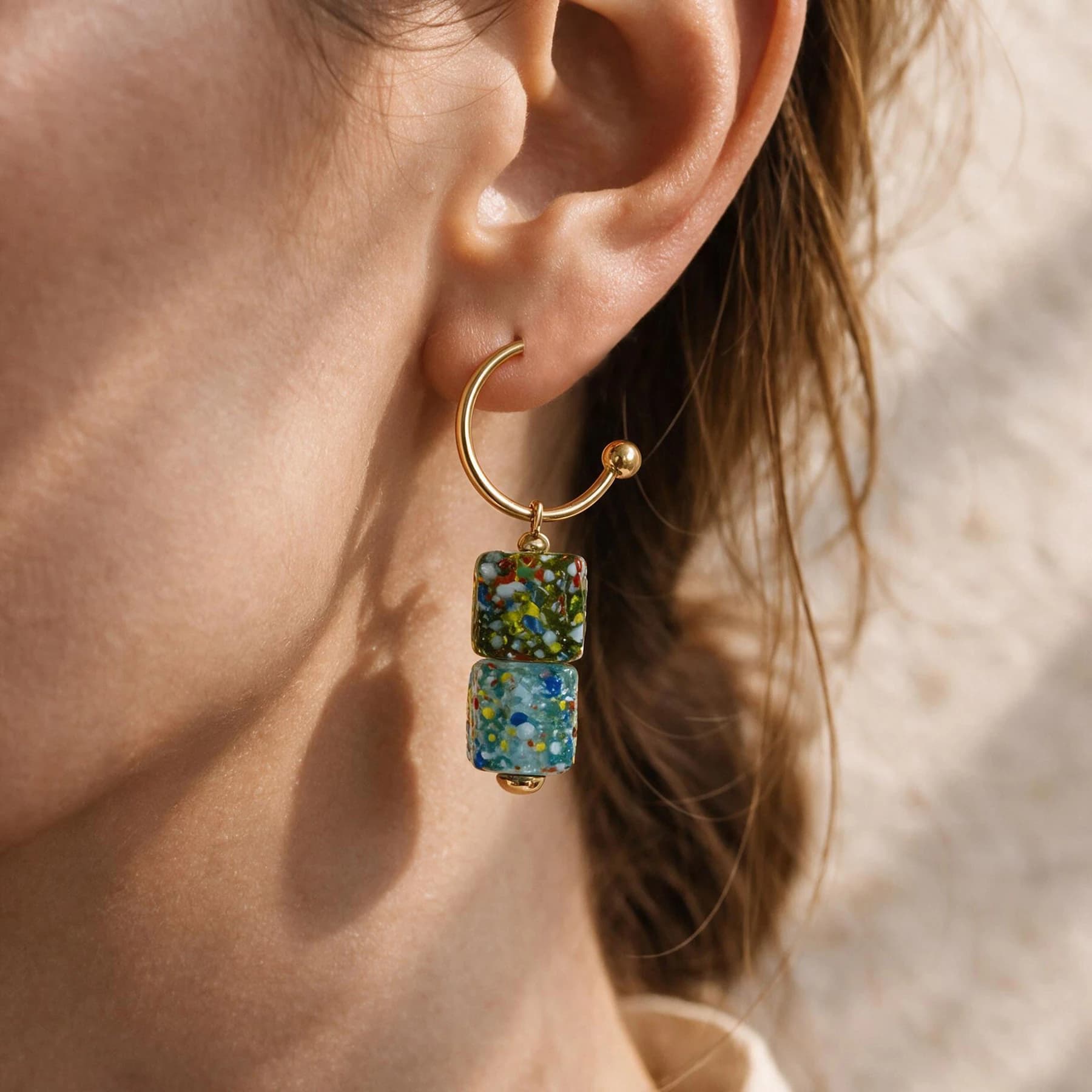 14K Gold Plated Glass Hoop Earrings — view 3 of 5