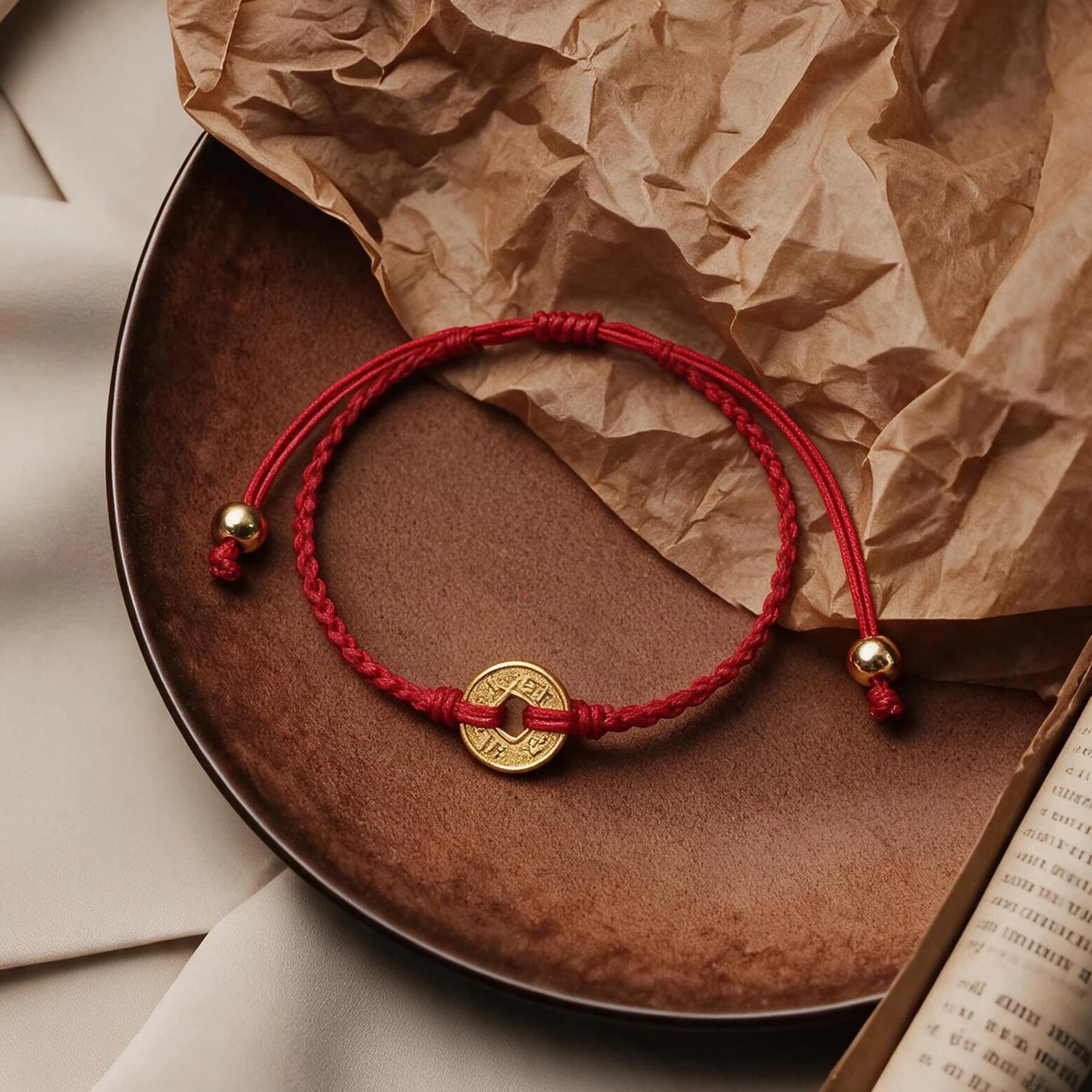 Red String Gold Plated Coin Bracelet — view 4 of 5