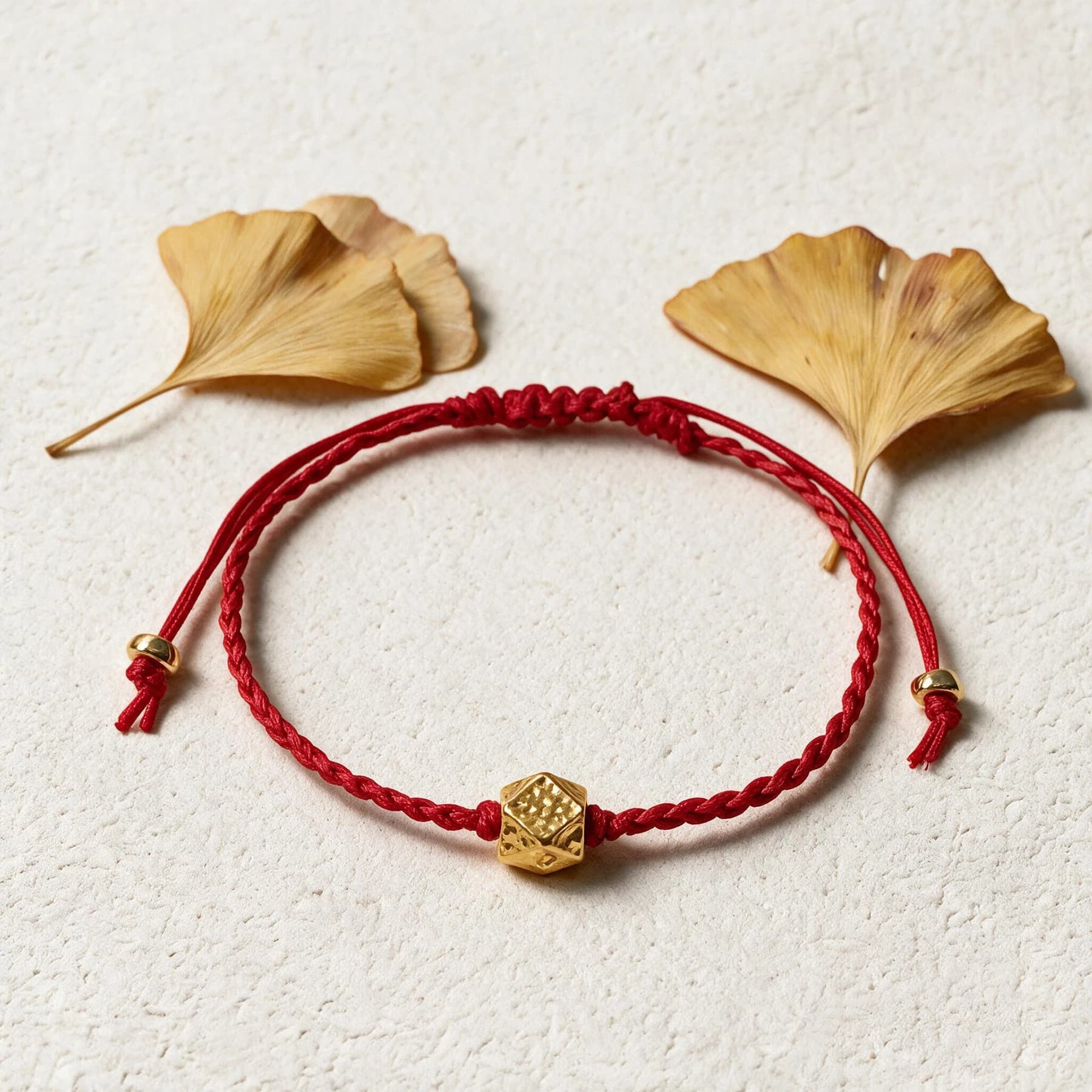 Gold Plated Copper Hexagon Red String Bracelet — view 4 of 5