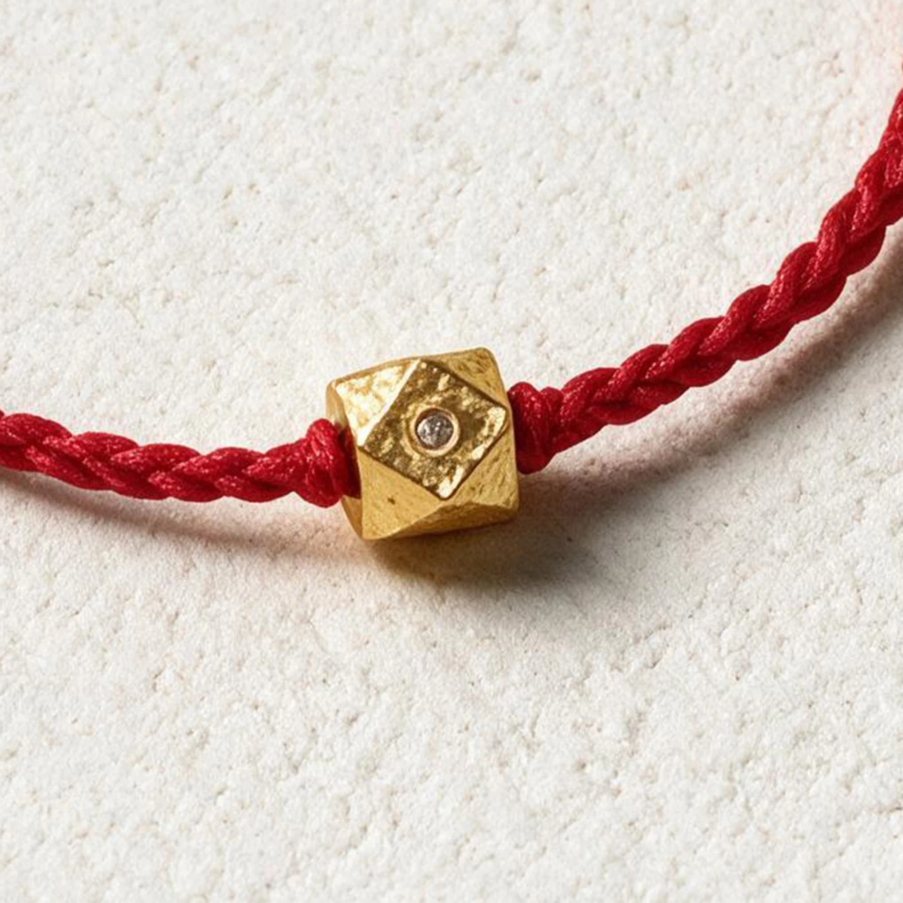 Gold Plated Copper Hexagon Red String Bracelet — view 5 of 5
