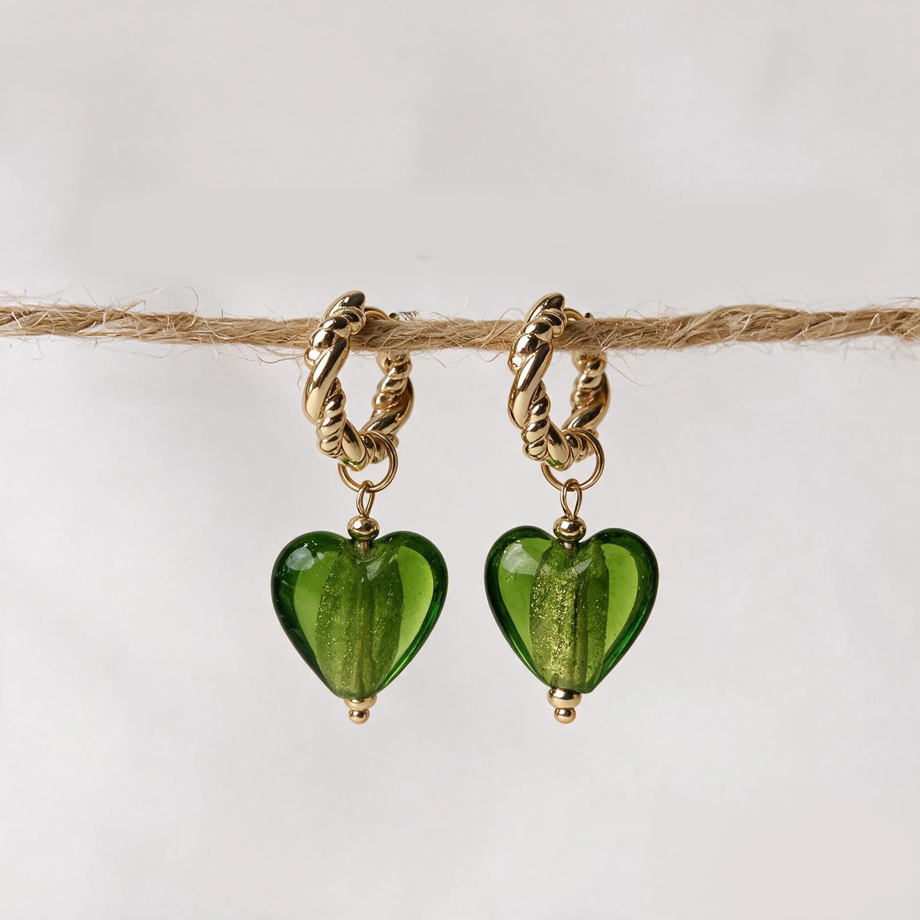 Gold Plated Glass Heart Hoop Earrings — view 5 of 5