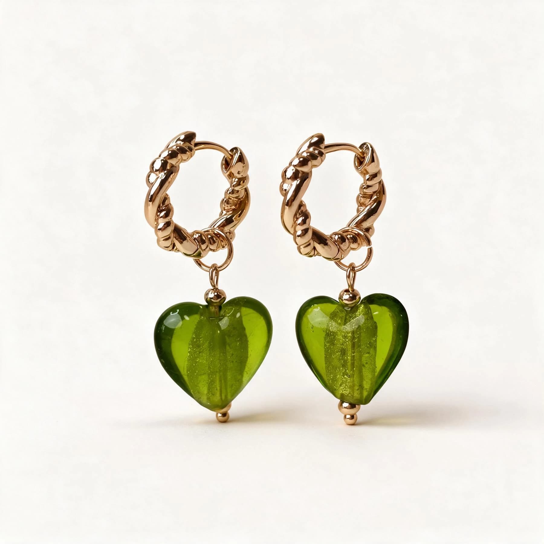 Gold Plated Glass Heart Hoop Earrings — view 1 of 5