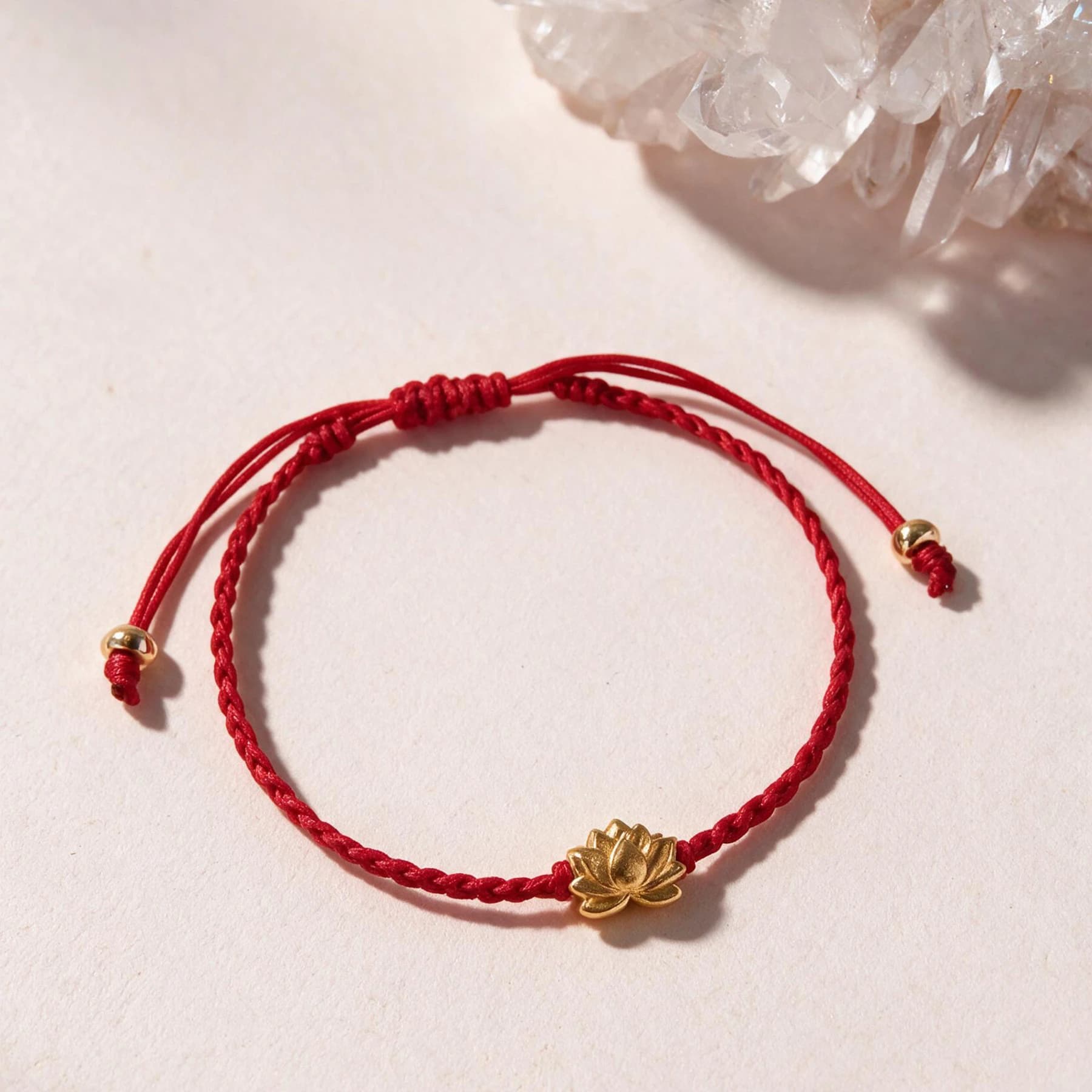 Gold Plated Lotus Red String Bracelet — view 4 of 4