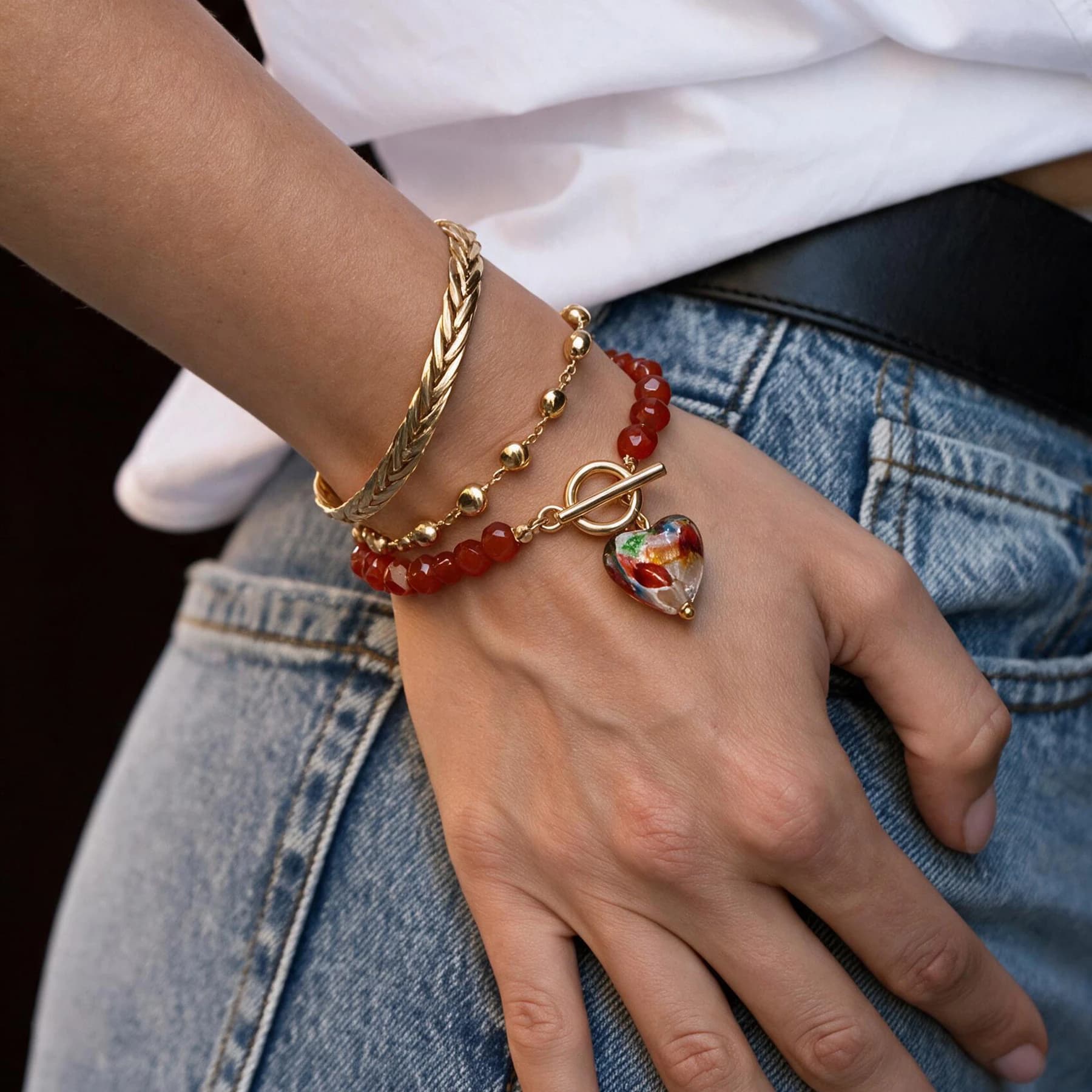 Red Agate 14K Gold Plated Bracelet — view 2 of 5