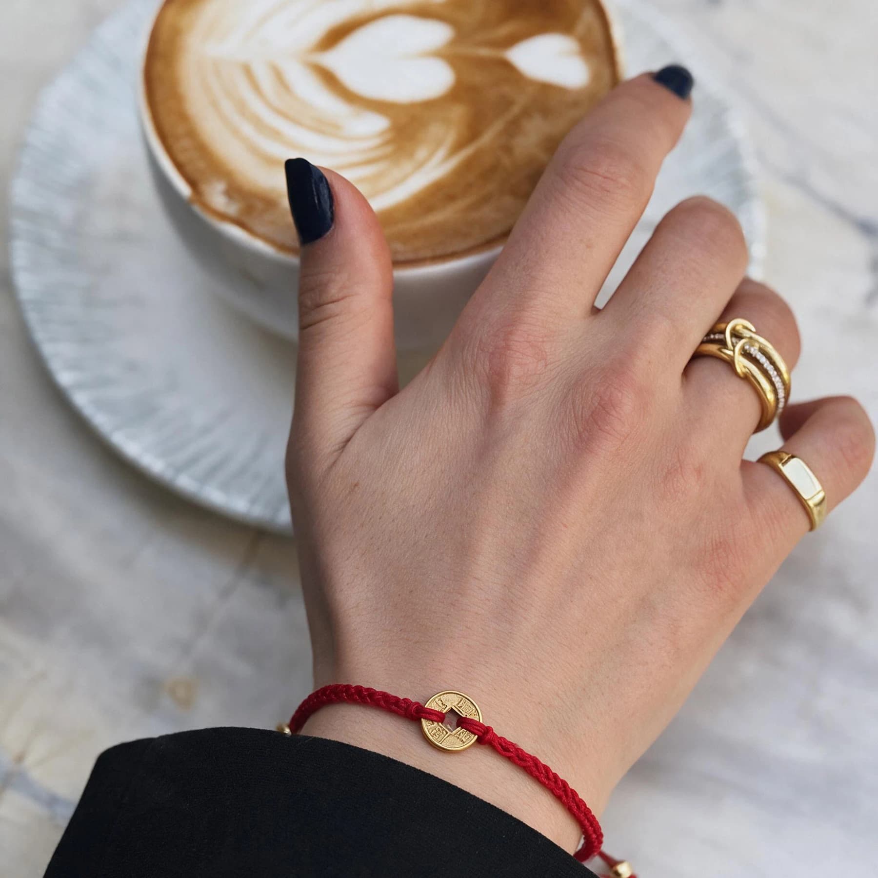 Red String Gold Plated Coin Bracelet — view 3 of 5