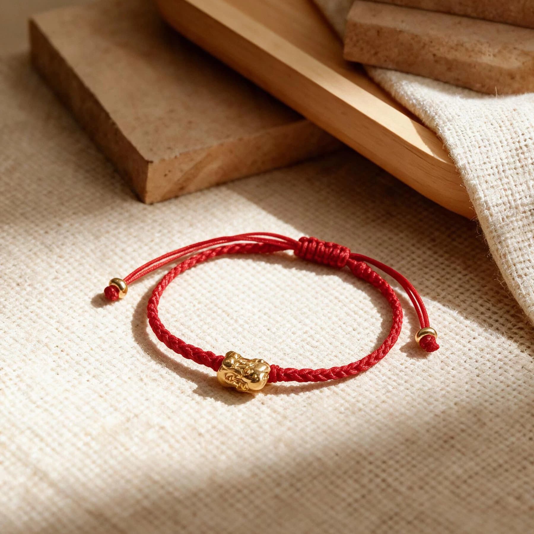 Red String Gold Plated Pixiu Bracelet — view 4 of 5