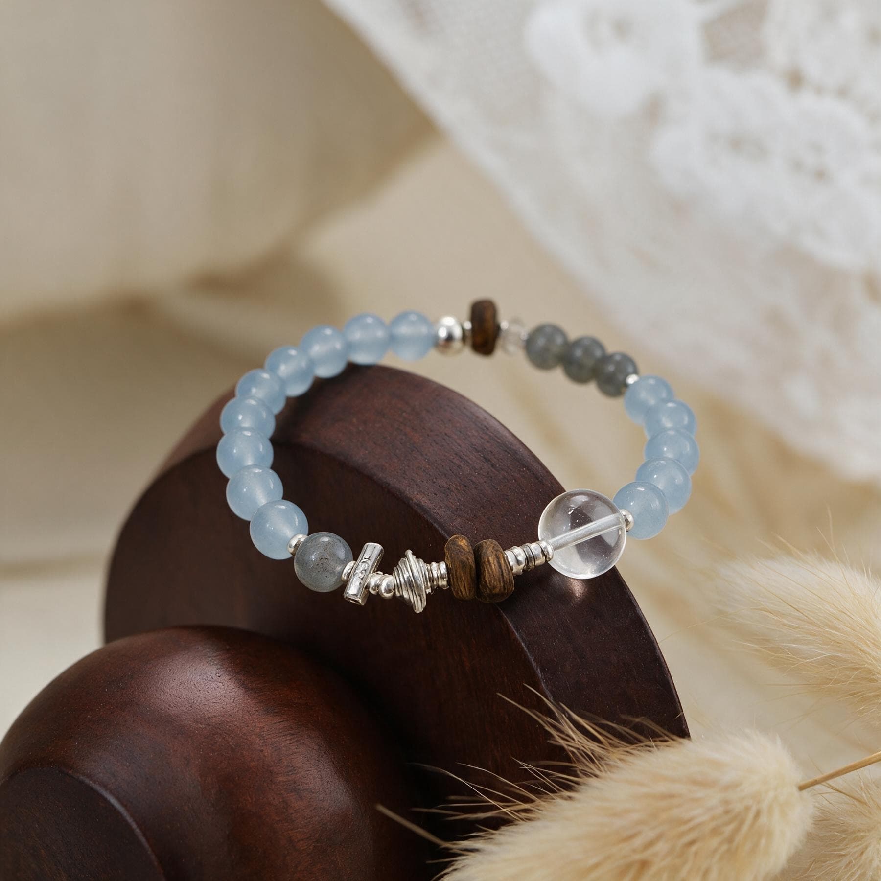 Blue Chalcedony Agarwood Bead Bracelet — view 4 of 4