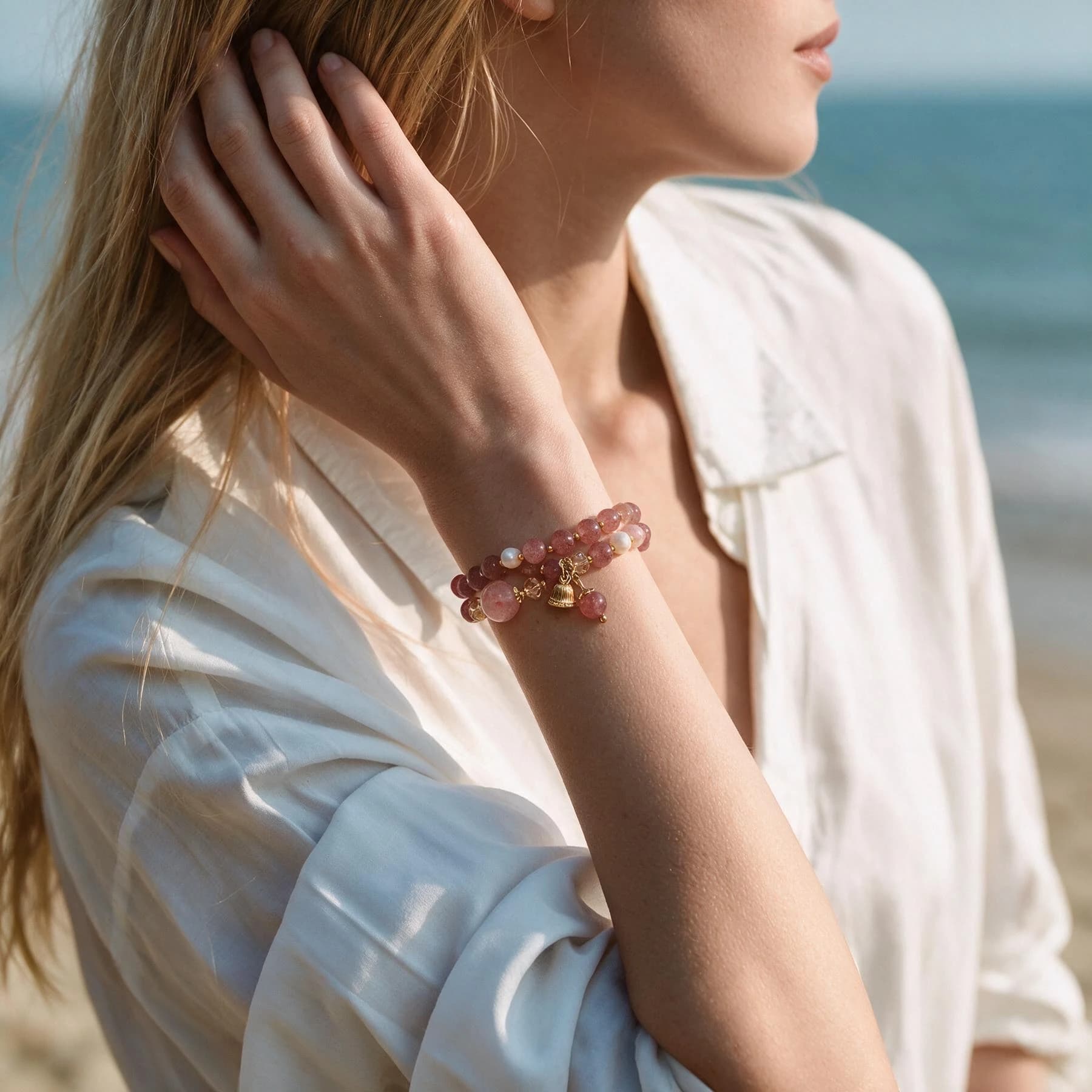 Rose Quartz Pearl Bracelet — view 2 of 4