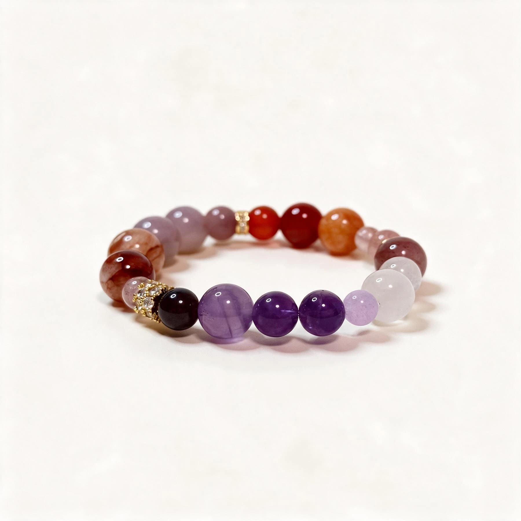 Amuvara Libra zodiac jewelry: Amethyst Rose Quartz Garnet Bracelet
