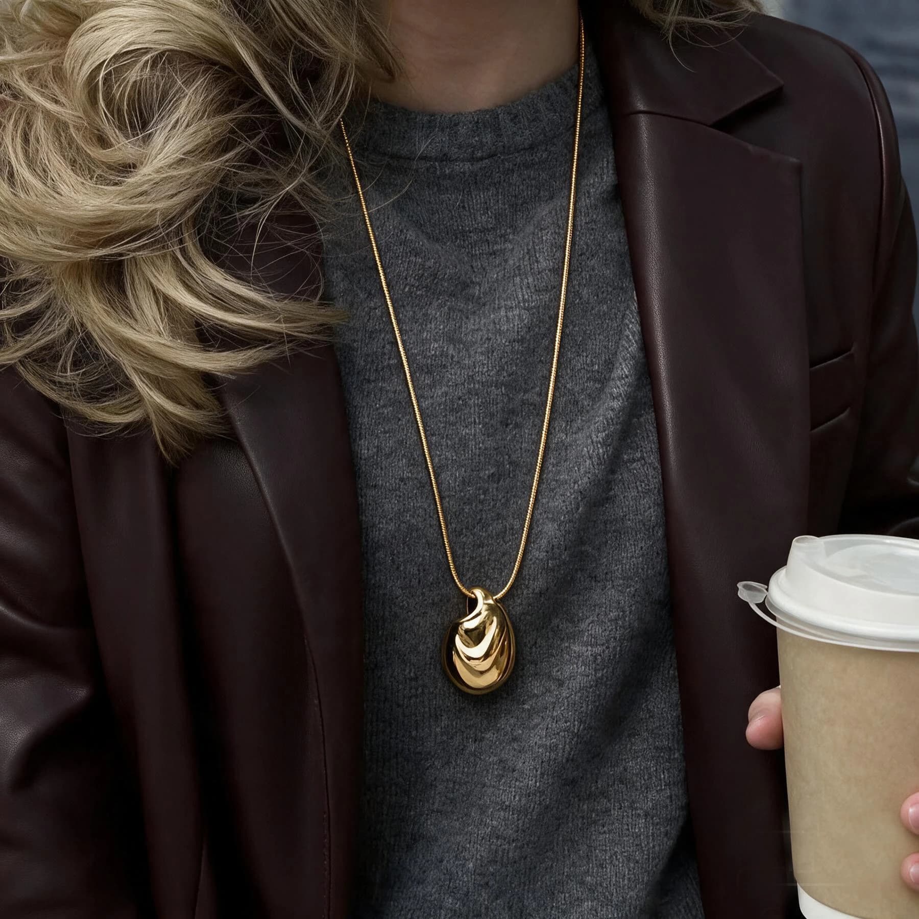 Gold-Plated Pebble Pendant Necklace — view 3 of 4