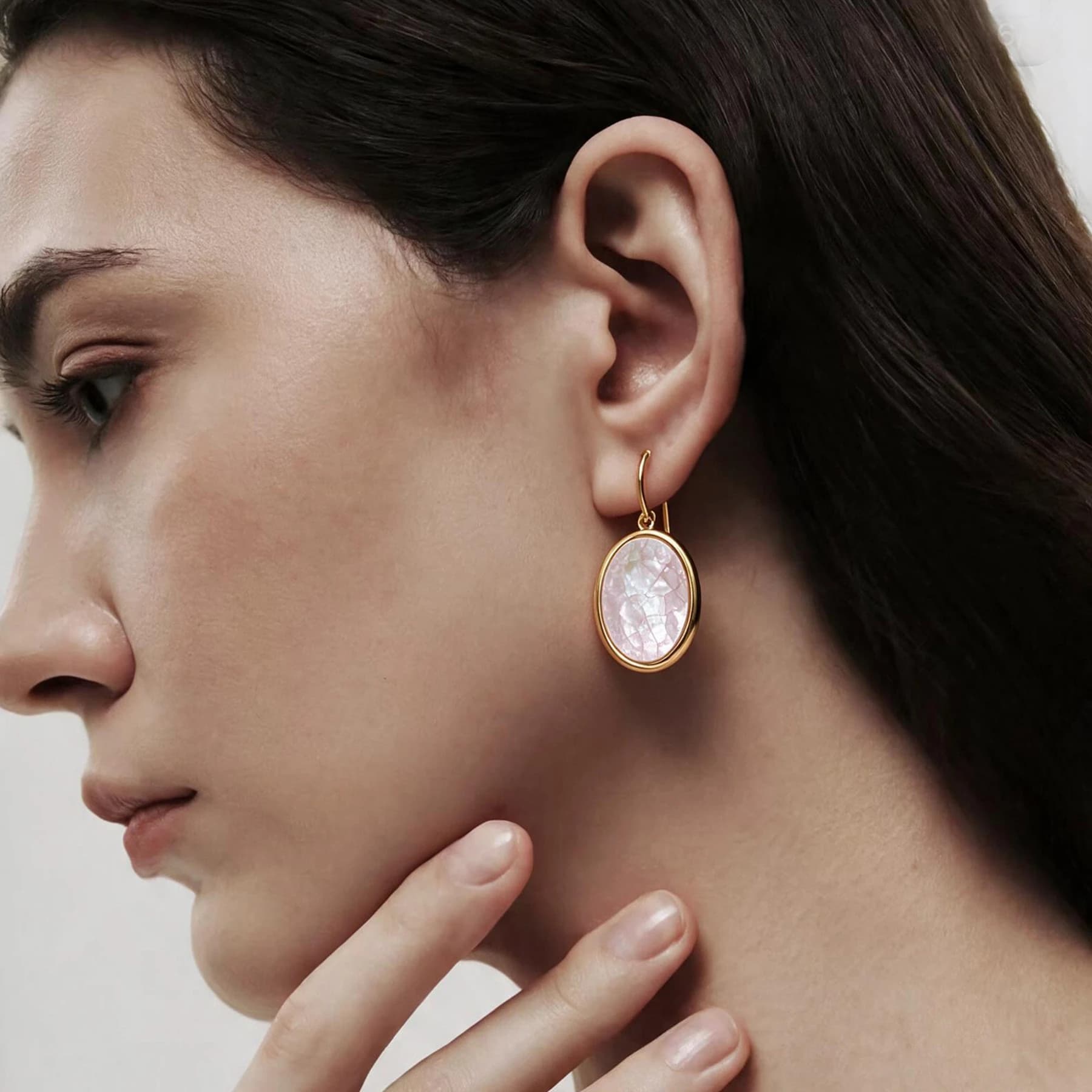 Mother of Pearl Oval Drop Earrings — view 2 of 4