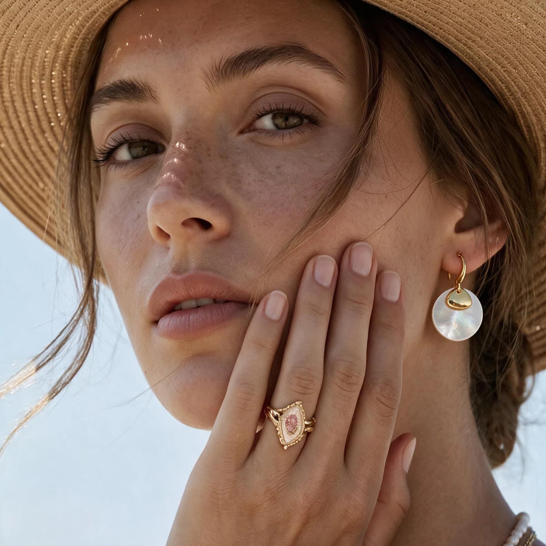 Mother of Pearl Gold Drop Earrings — view 2 of 4