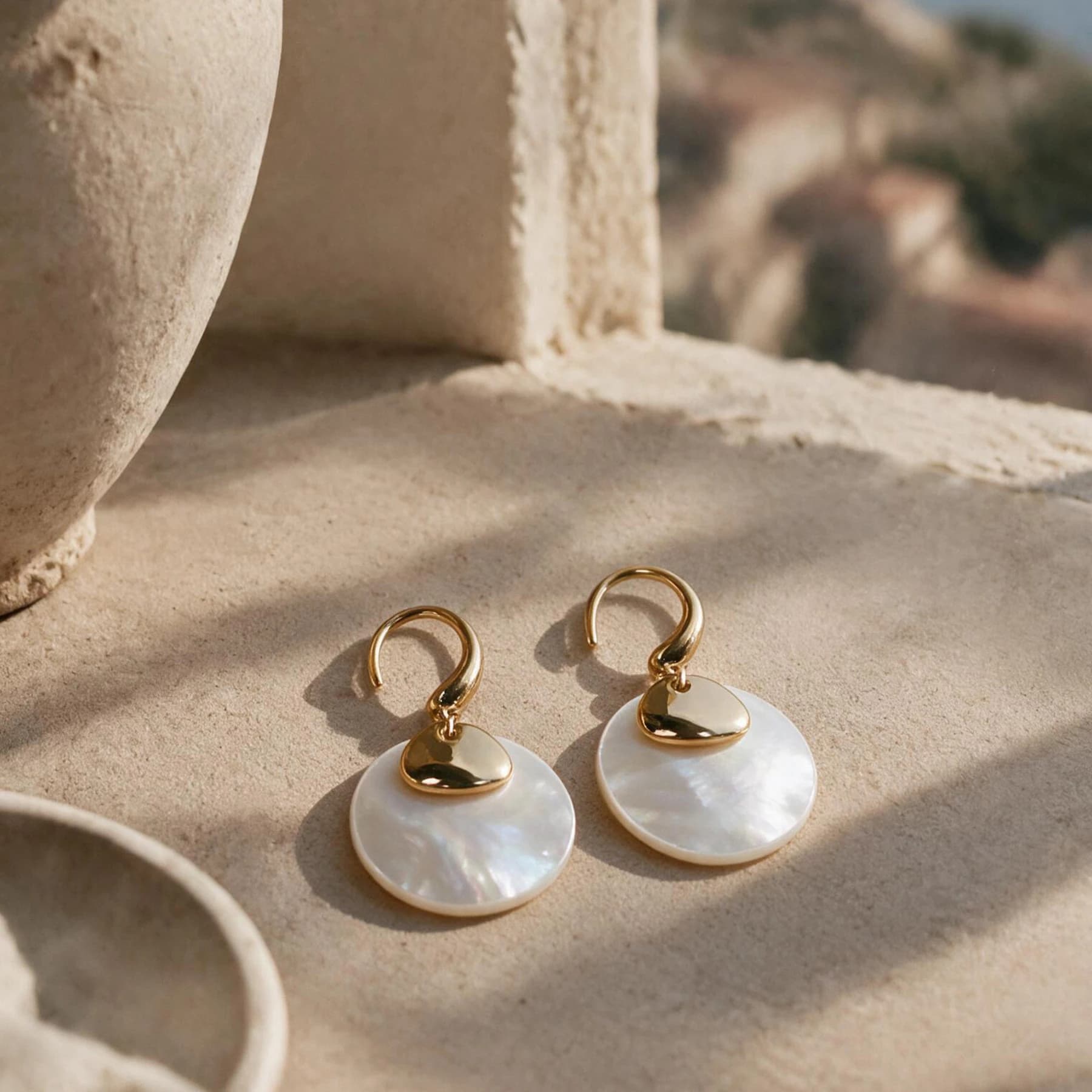 Mother of Pearl Gold Drop Earrings — view 4 of 4