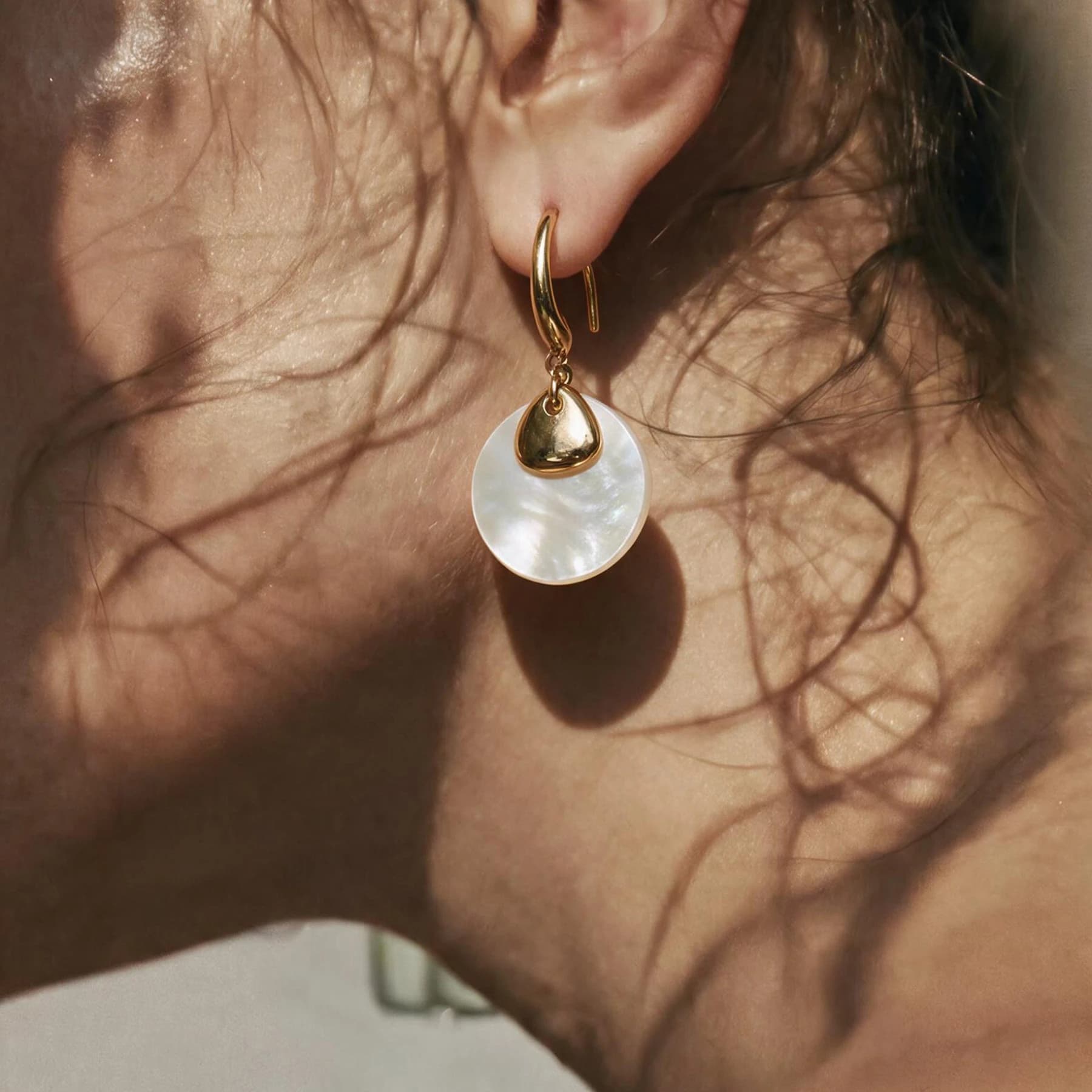 Mother of Pearl Gold Drop Earrings — view 3 of 4