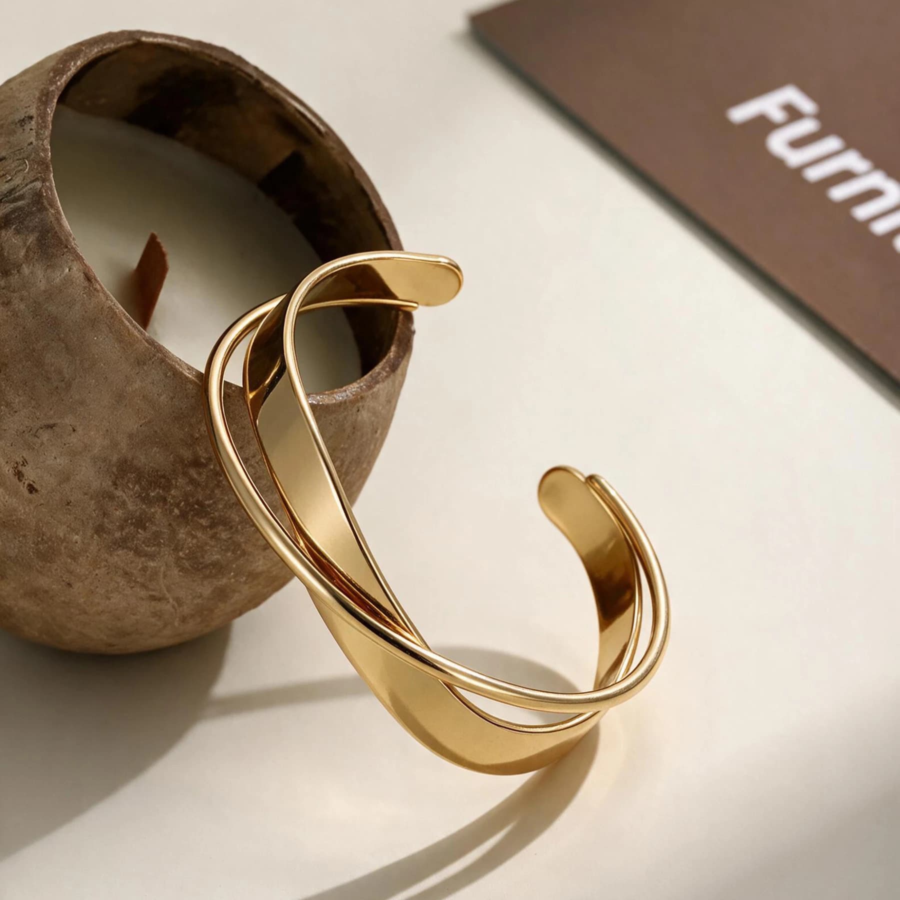 18K Gold Plated Crossover Cuff — view 4 of 4