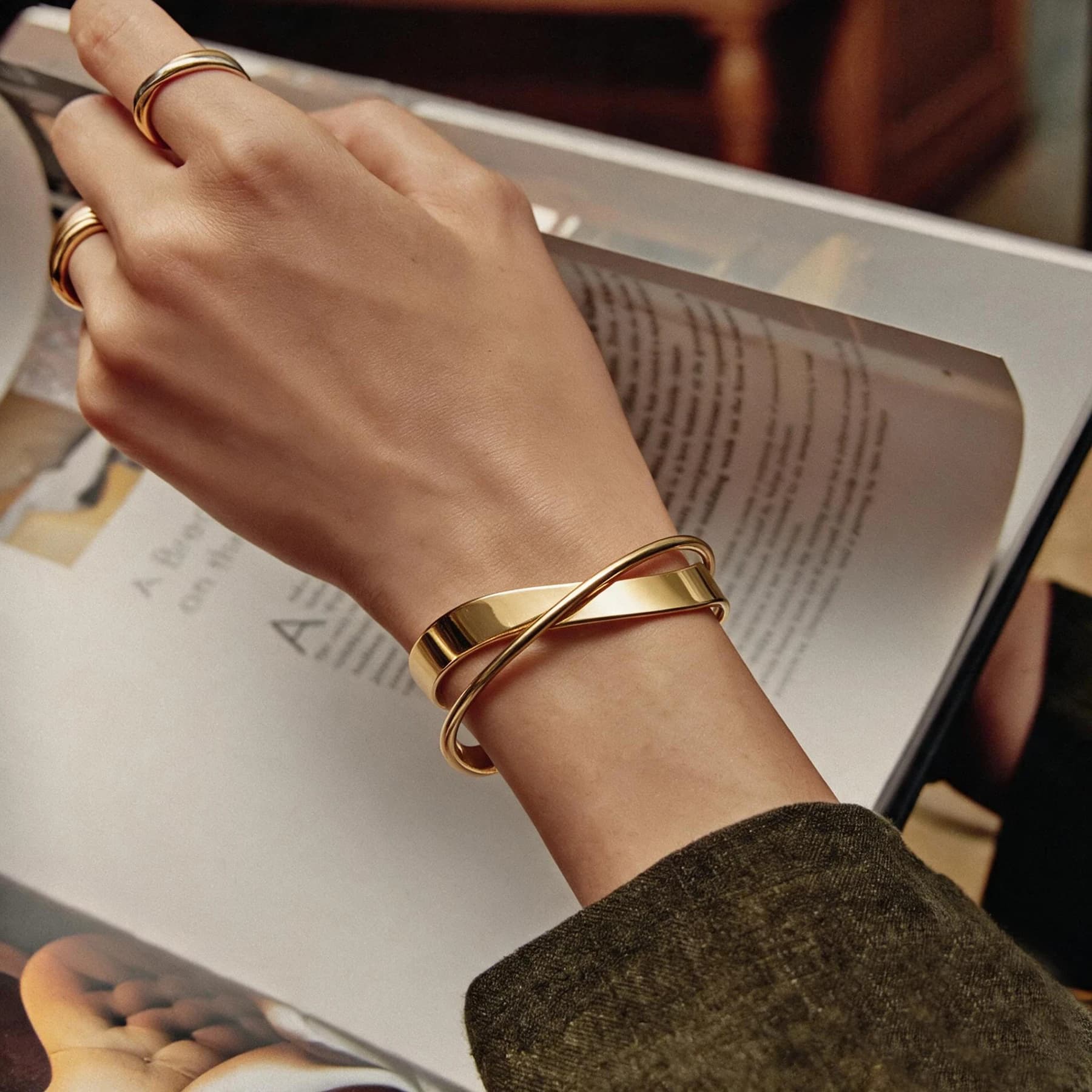 18K Gold Plated Crossover Cuff — view 2 of 4