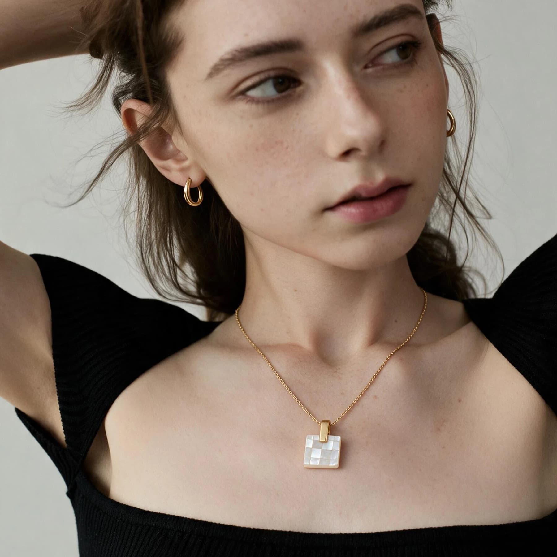 Mother of Pearl Mosaic Pendant Necklace — view 3 of 4