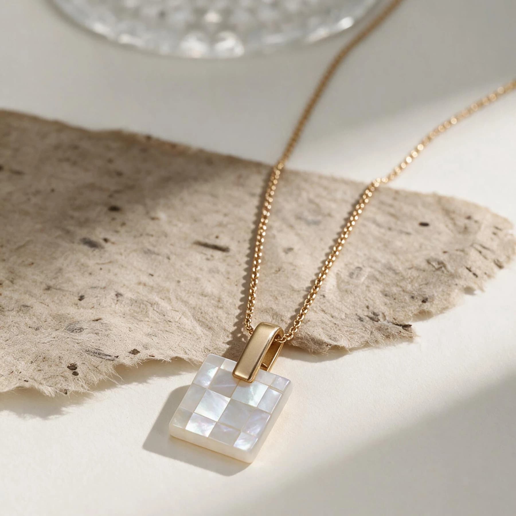 Mother of Pearl Mosaic Pendant Necklace — view 4 of 4