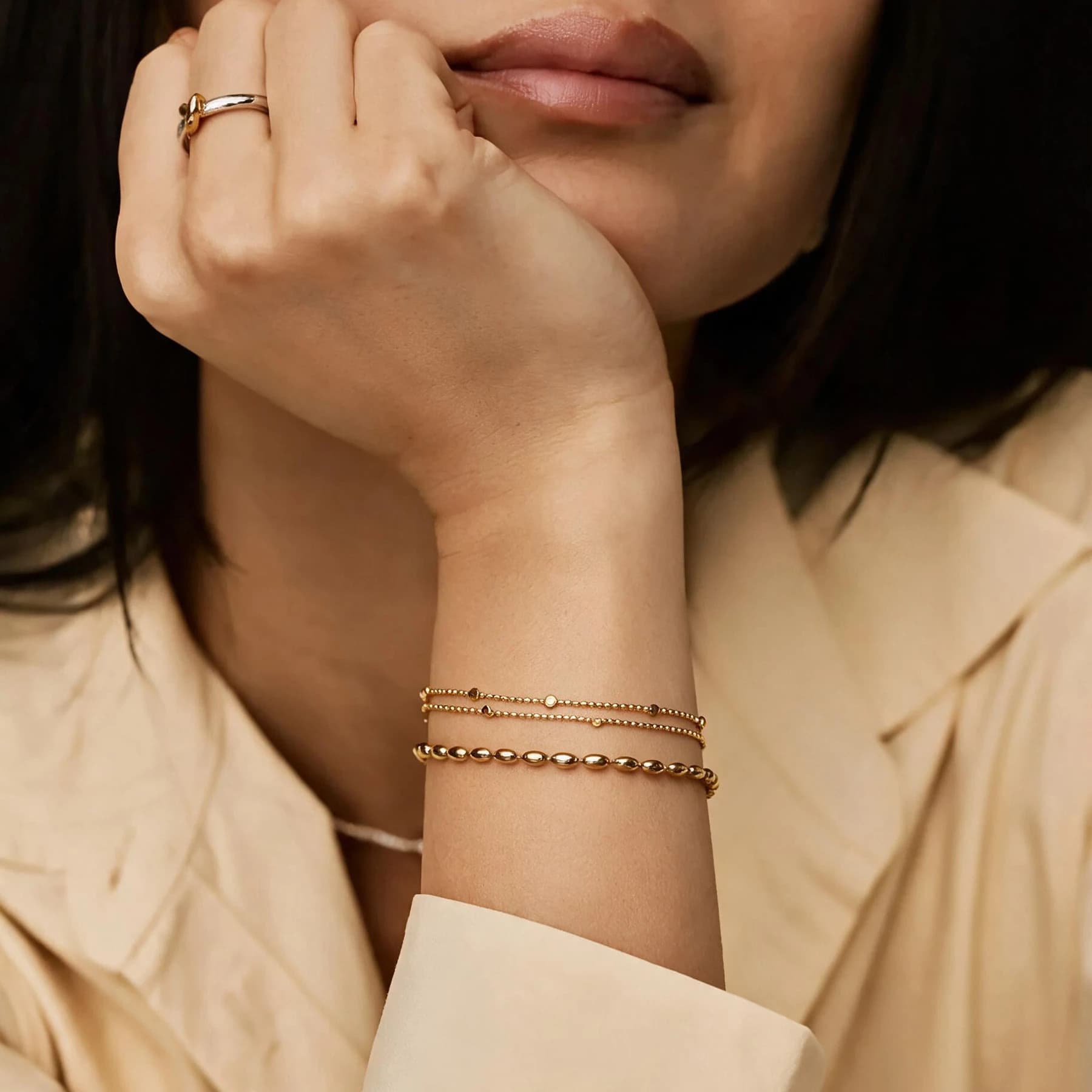 Double Chain Gold Beaded Bracelet — view 3 of 4