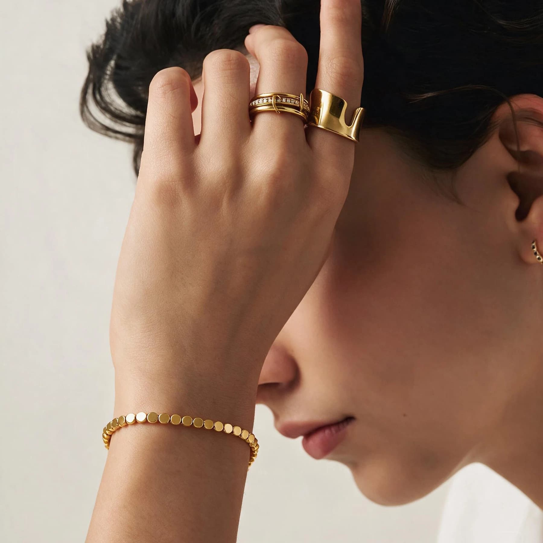 Faceted Gold Beaded Chain Bracelet — view 2 of 4