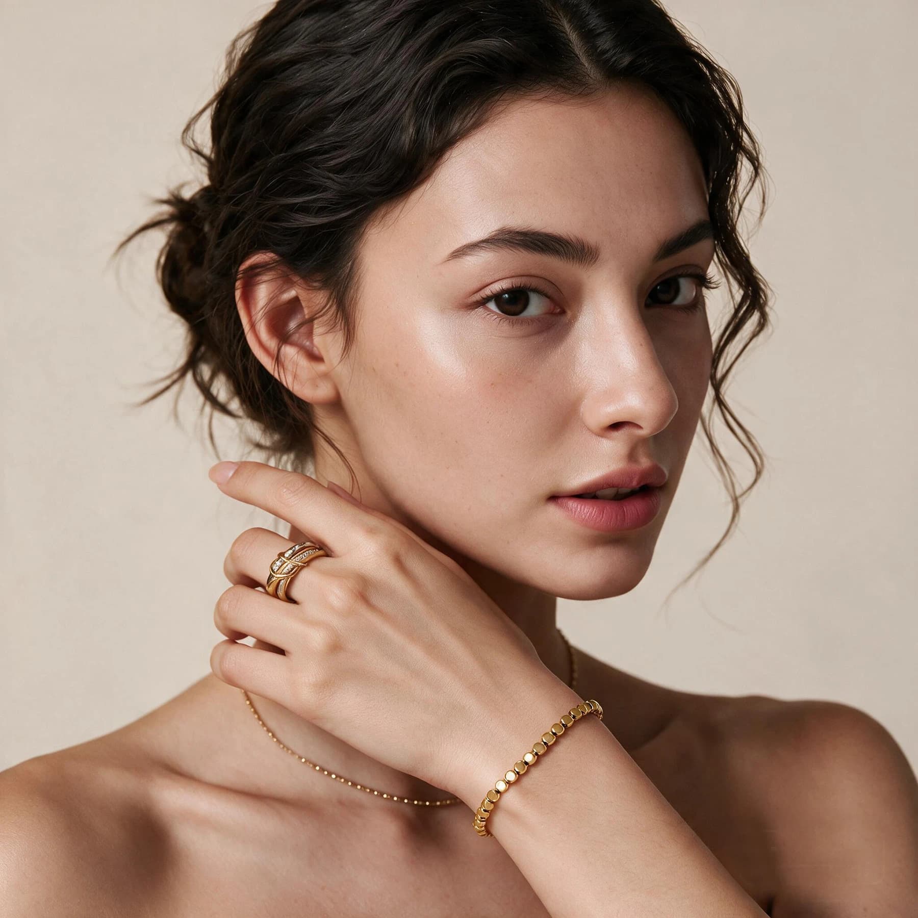 Faceted Gold Beaded Chain Bracelet — view 3 of 4