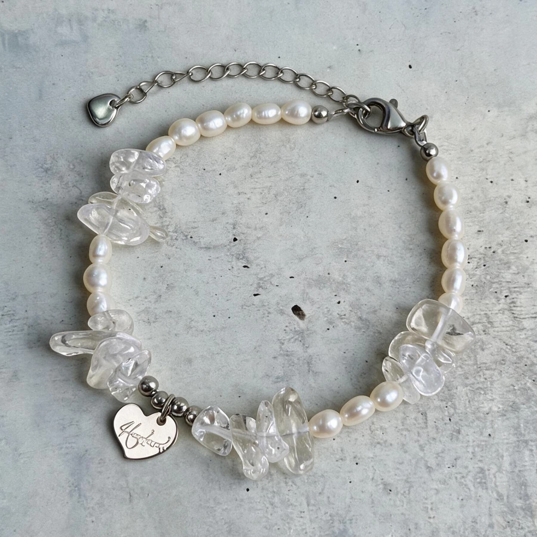 Freshwater Pearl Clear Quartz Heart Bracelet — view 4 of 4