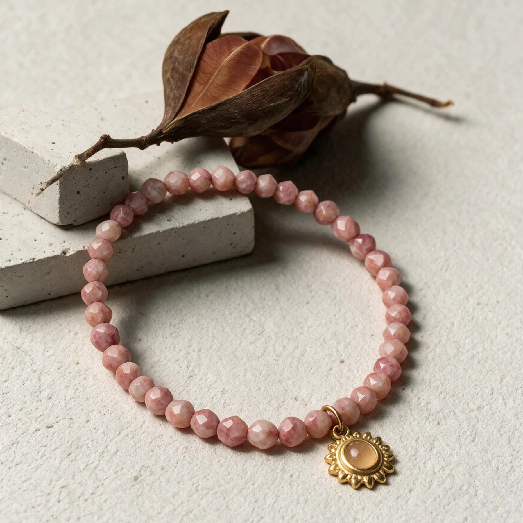 Rhodochrosite Beaded Sun Charm Bracelet — view 4 of 4