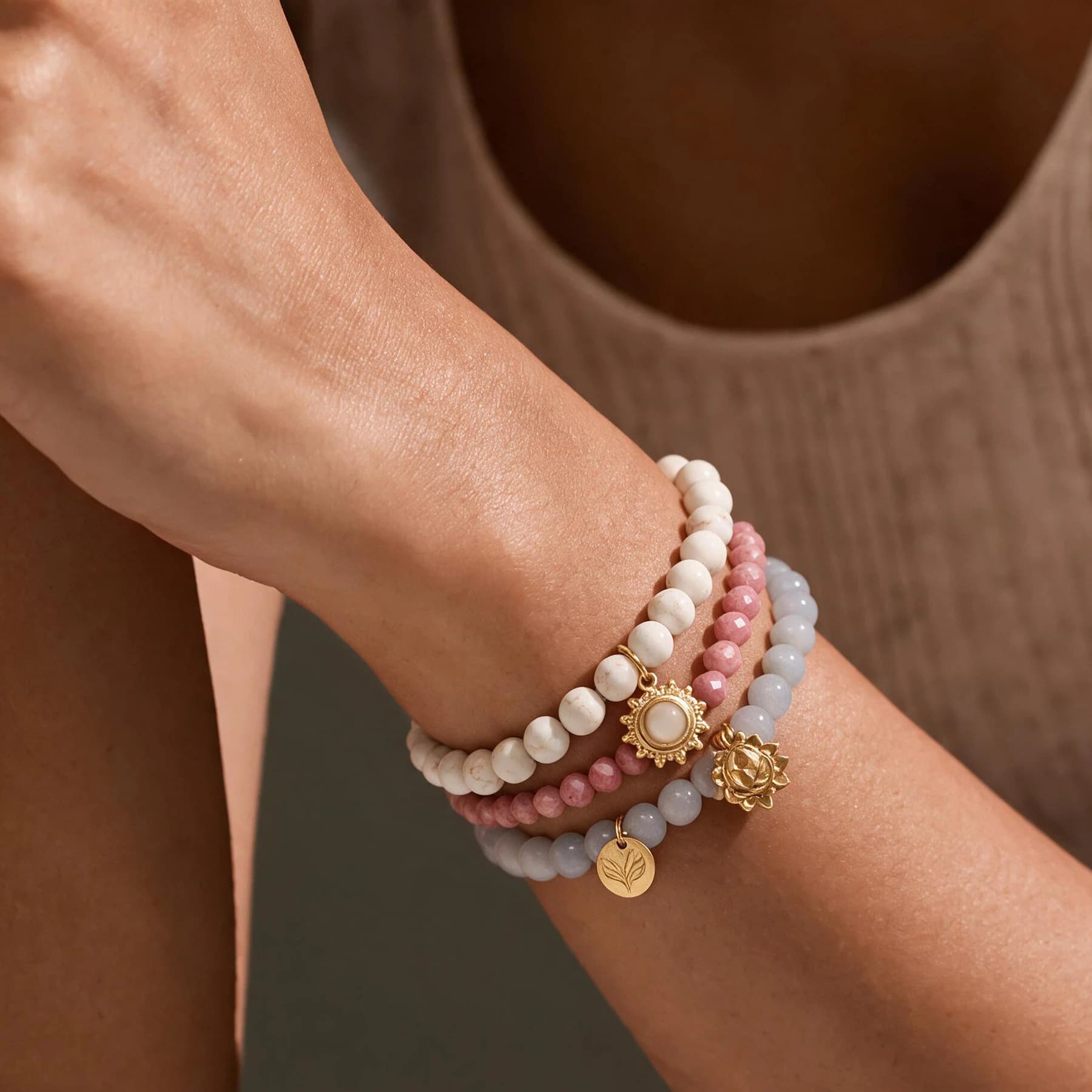 Rhodochrosite Beaded Sun Charm Bracelet — view 3 of 4