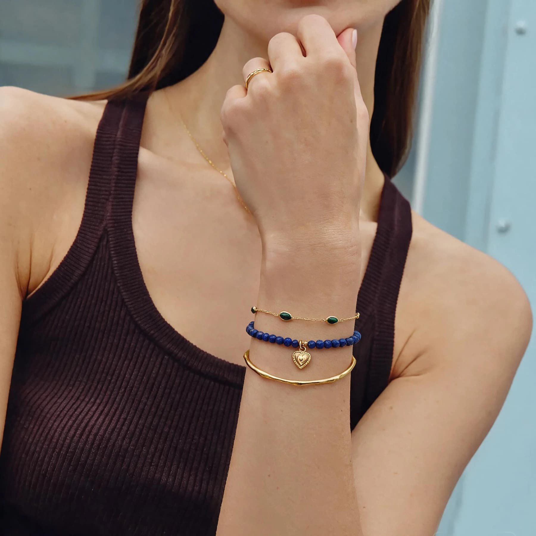 Lapis Lazuli Bead Bracelet with Heart Pendant — view 3 of 4