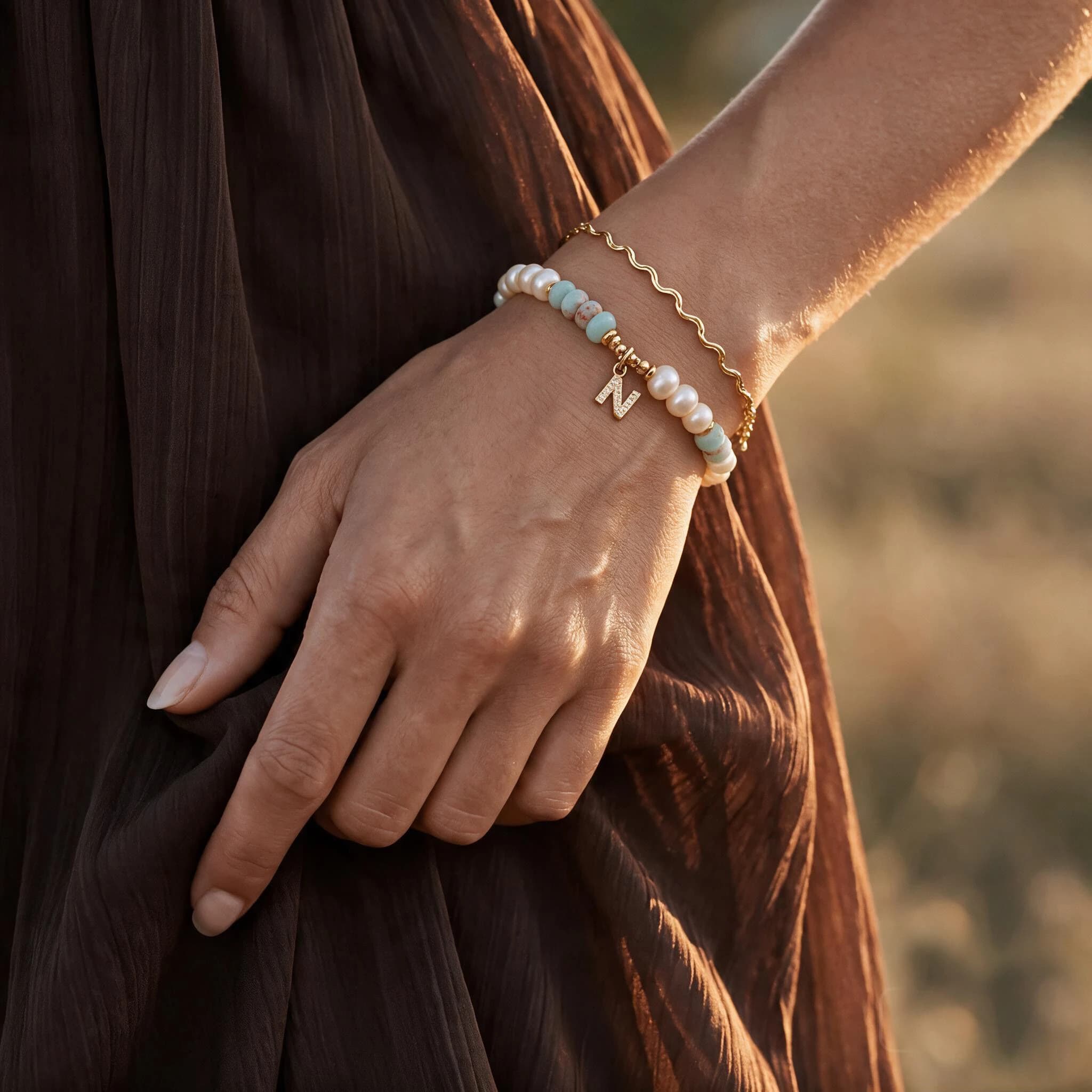 Shoushan Stone Pearl Letter Charm Bracelet — view 2 of 5